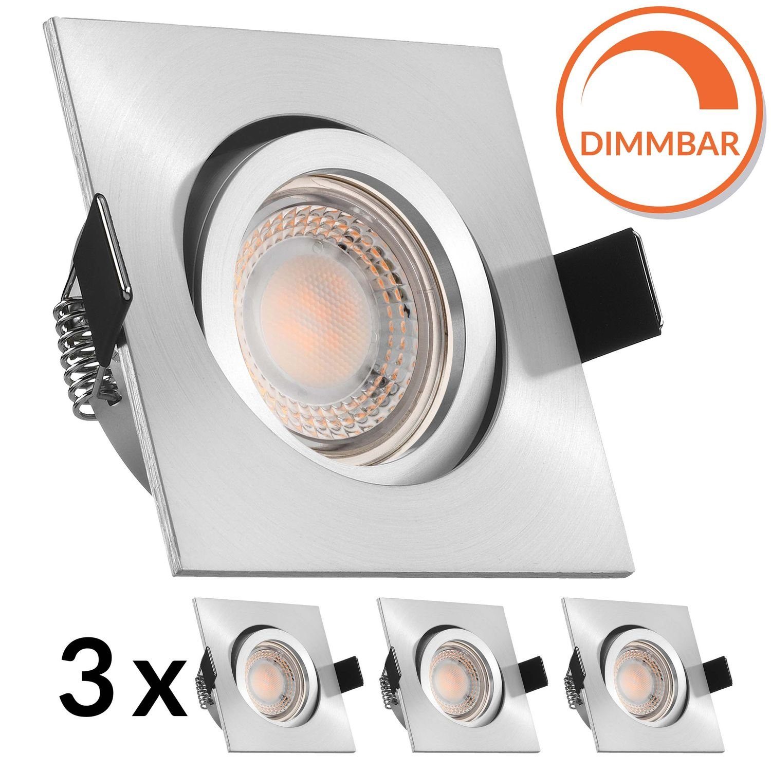 LEDANDO LED Einbaustrahler 3er LED Einbaustrahler Set extra flach in aluminium matt mit 5W LED vo