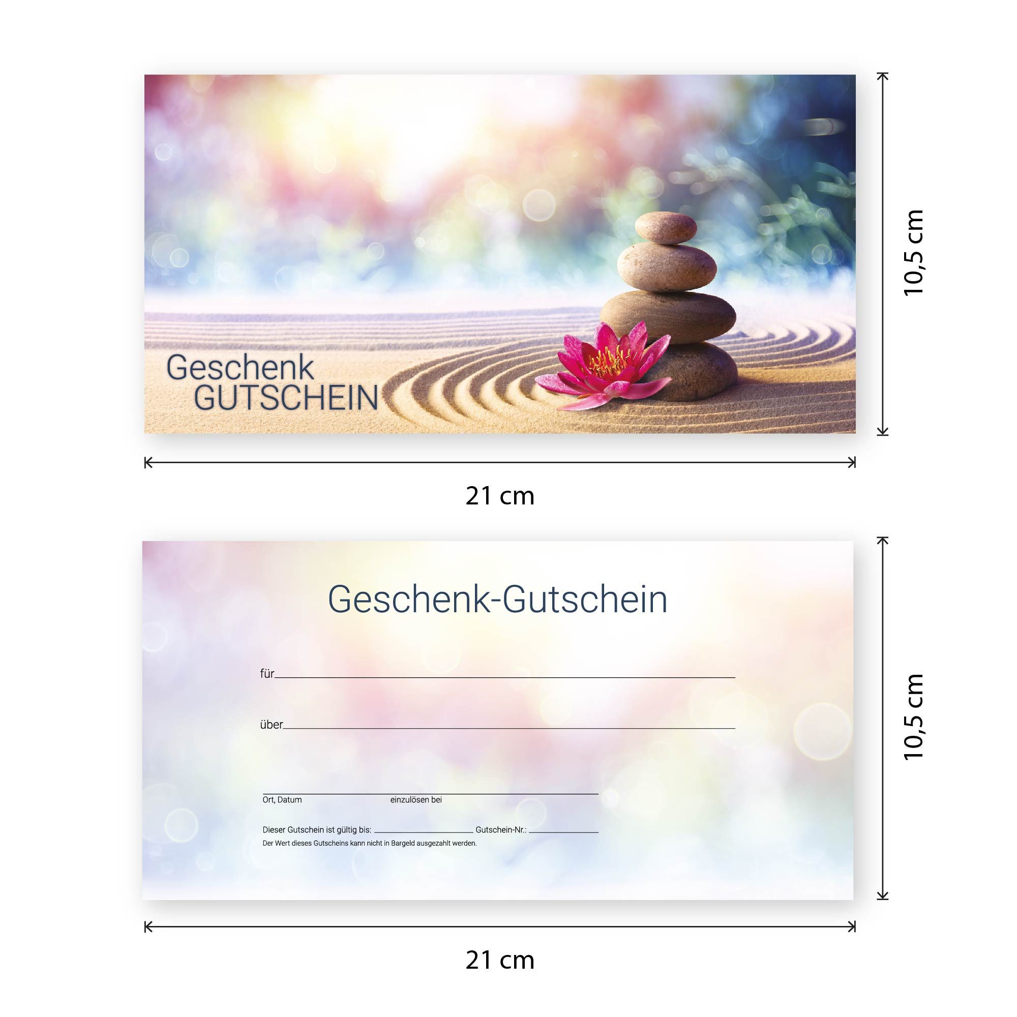 cosmeticPlus Geschenkkarte 50 Gutscheinkarten mit verschiedenen Motiven (zum Verkaufen), glänzende Vorderseite