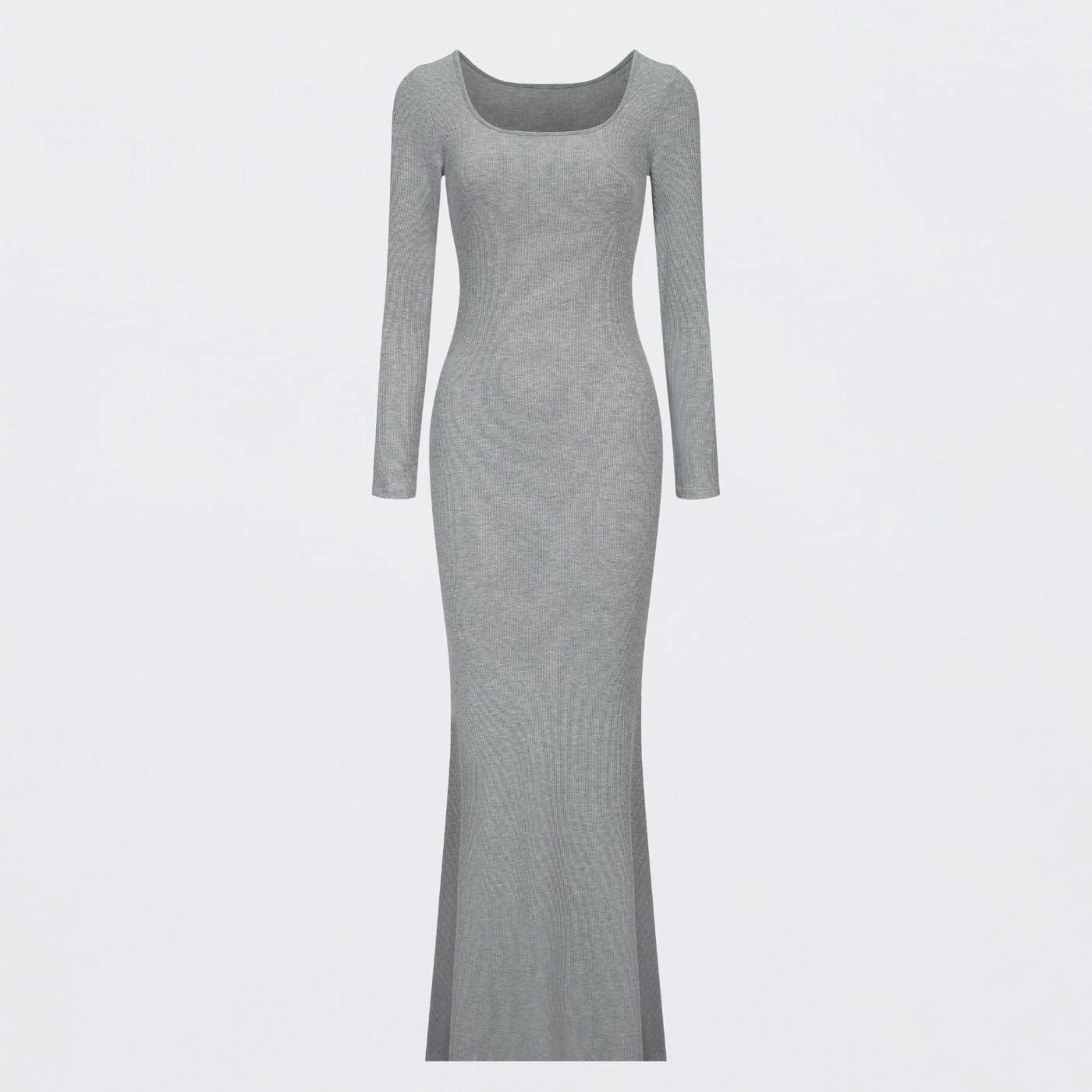 cfab by creamy fabrics Jerseykleid Ribbed Long Sleeve Maxikleid-Grey Melang günstig online kaufen