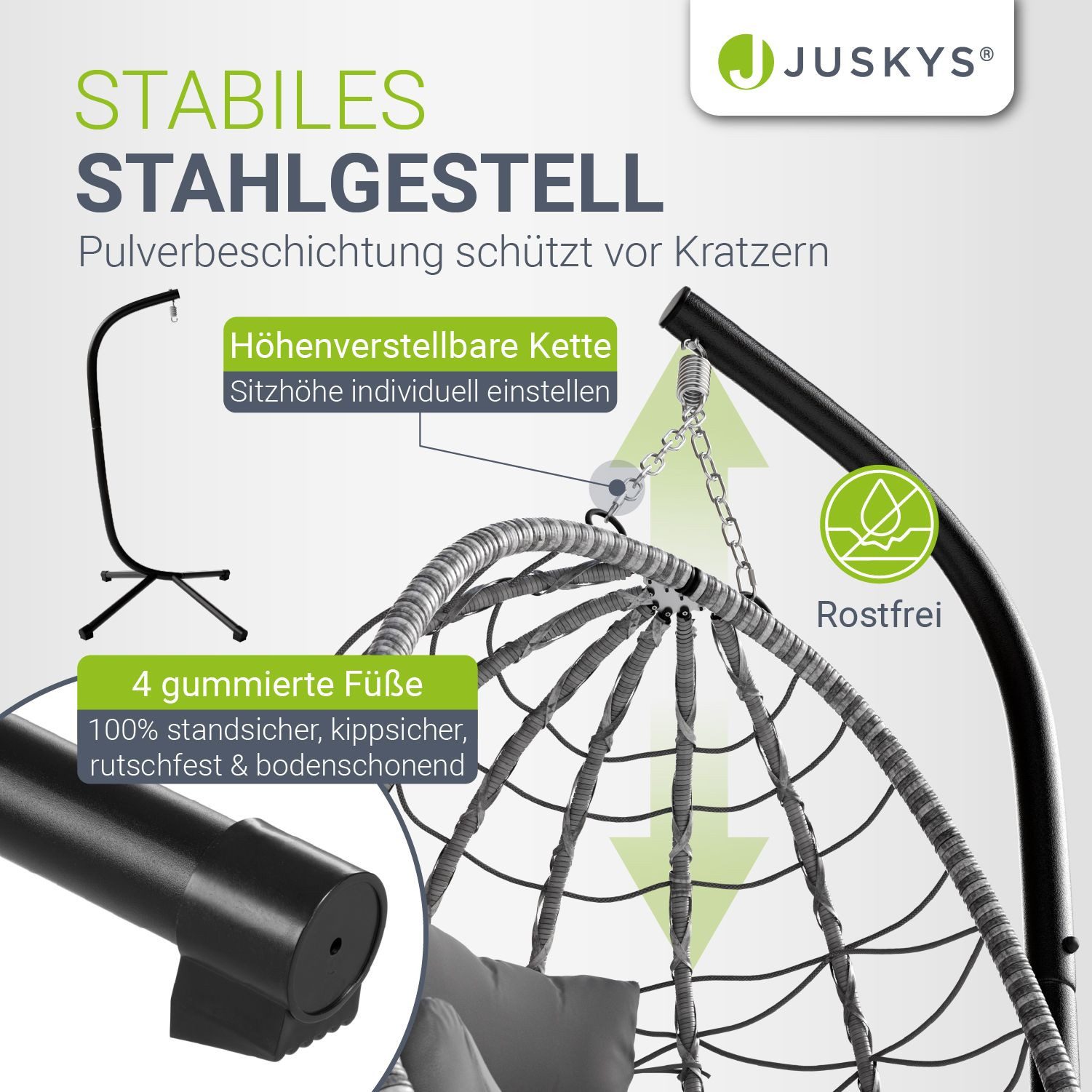 Juskys Hängesessel Aria, im Boho Stil, große Sitzfläche, mit Gestell, höhenverstellbar