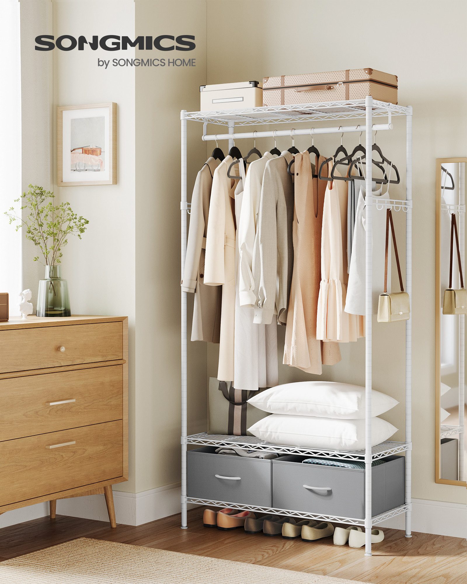 SONGMICS Kleiderständer offener Kleiderschrank, (Garderobenständer mit 2 Sc günstig online kaufen