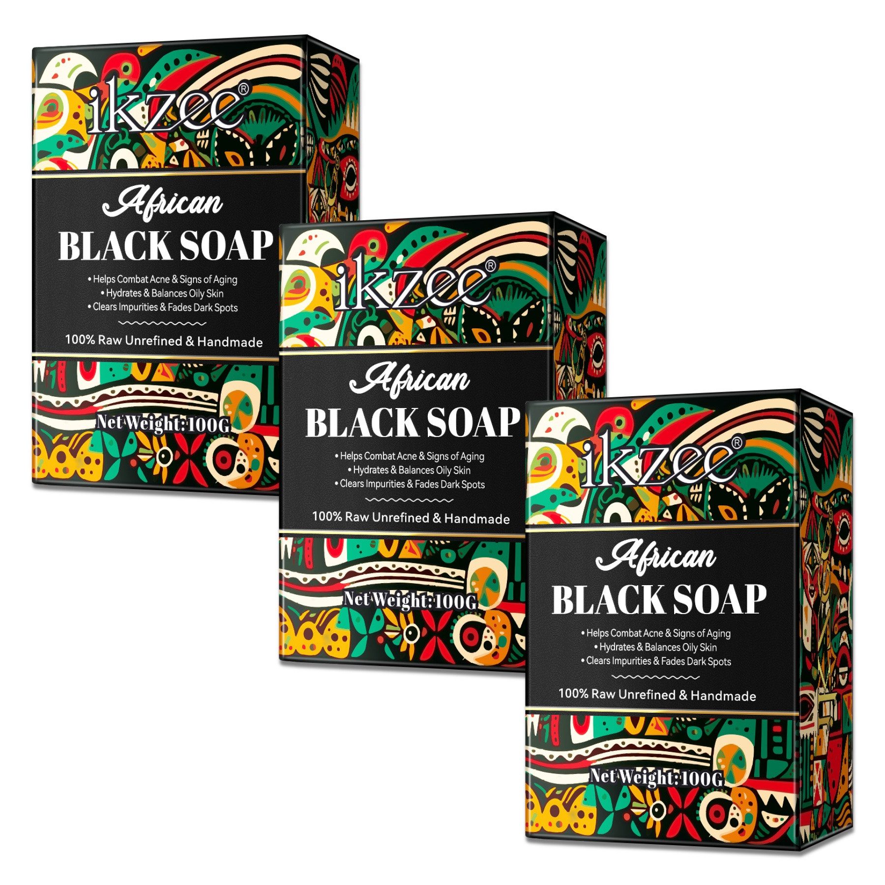 P-Beauty Cosmetic Accessories Gesichtsseife Körperseife Haarseife Naturseife Afrikanische Schwarze Seife Vegan, 3-tlg., Gesichtsseife, Körperseife, Hautpflege