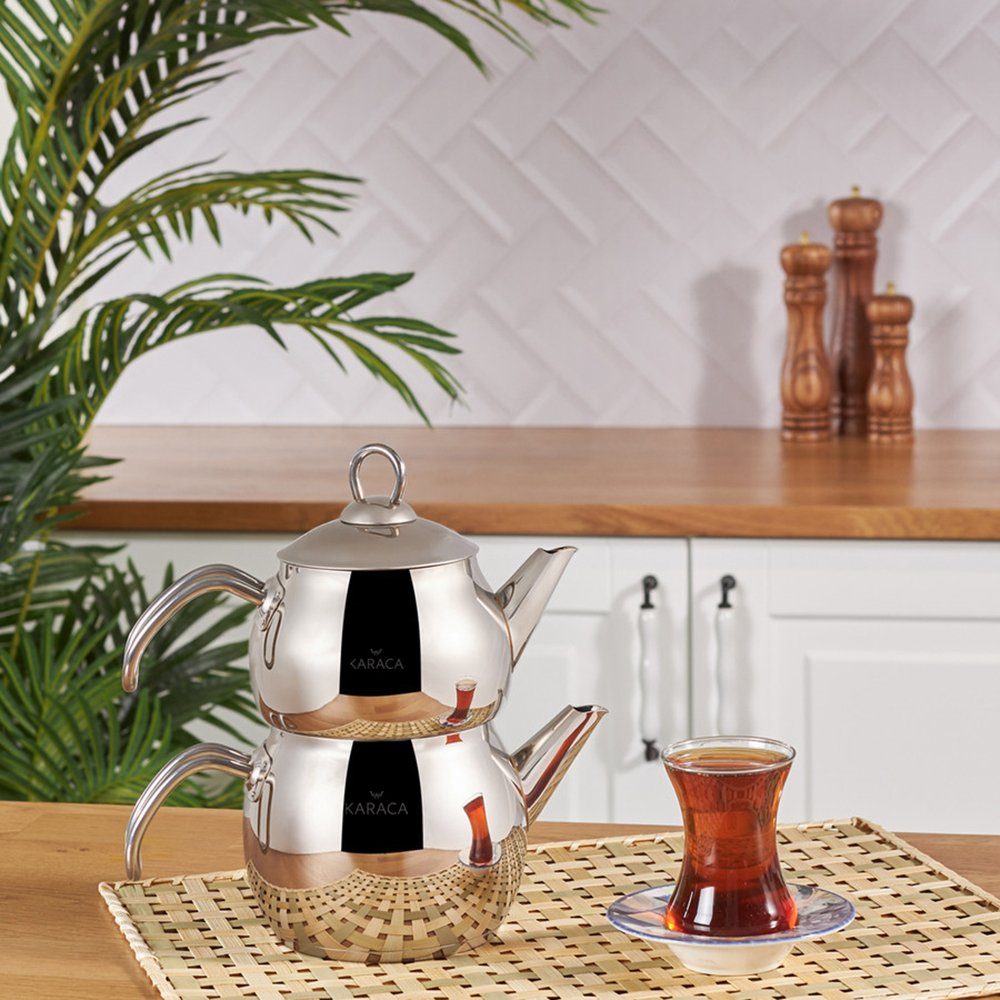 Karaca Teekanne Karaca Adelya Mini Edelstahl-Teekannen-Set, 1.75L, Induktionsgeeignet