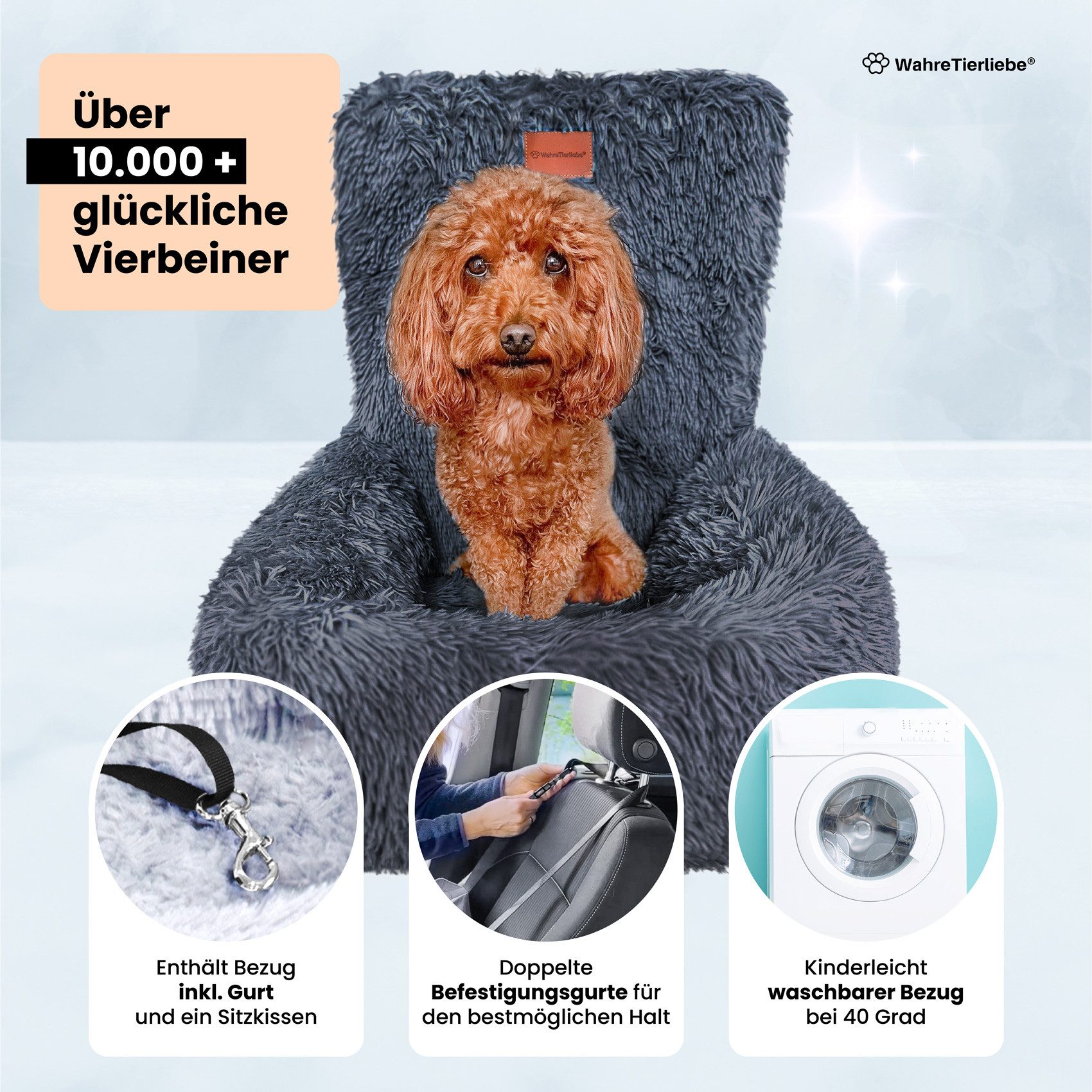 Wahre Tierliebe Hunde-Autositz Premium Hunde Autositz Fluffy - Inkl. Sicherheitsgurt, verschiedene Größen und verschiedene Farben – Bild 5 von 5