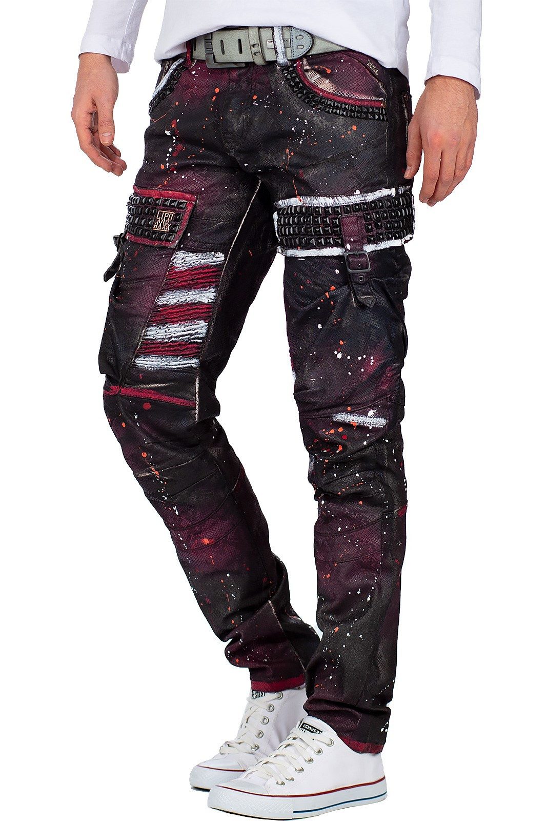 Cipo & Baxx 5-Pocket-Jeans Herren straight fit Biker Hose Mid Waist BA-CD636 (1-tlg) mit Nieten und Seitentaschen