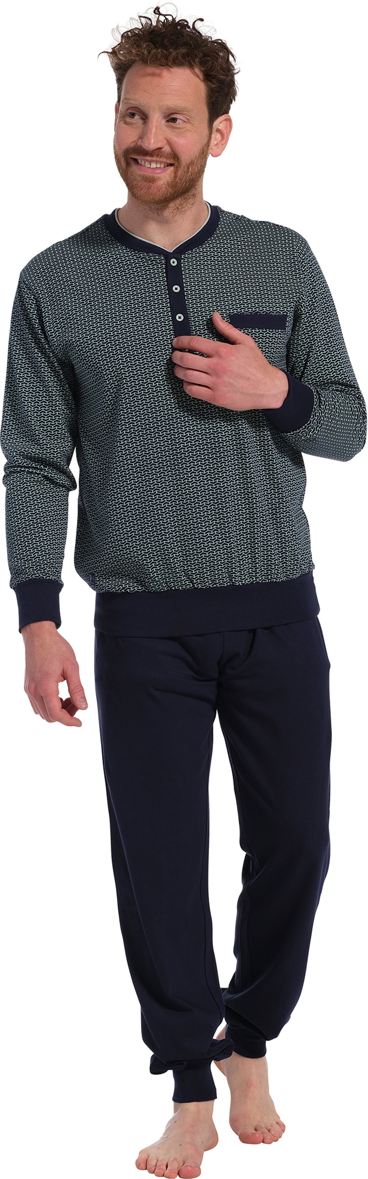 Pastunette Schlafanzug Herren Schlafanzug mit Knopfleiste (2 tlg) Baumwolle