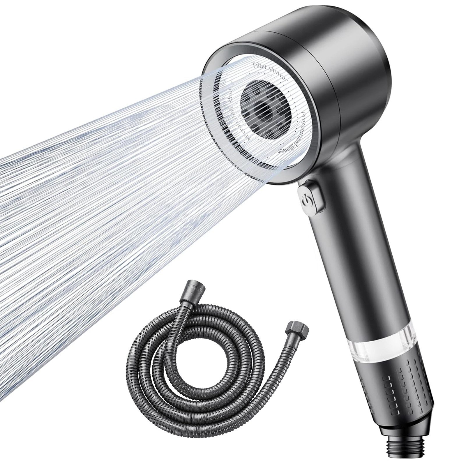 ANYSUN Regenduschkopf Duschkopf mit Filter und Schlauch 150 cm Hochdruck Handbrause, Massage Spa, Duschbrause mit 4 Strahlarten für Niedrigen Wasserdruck