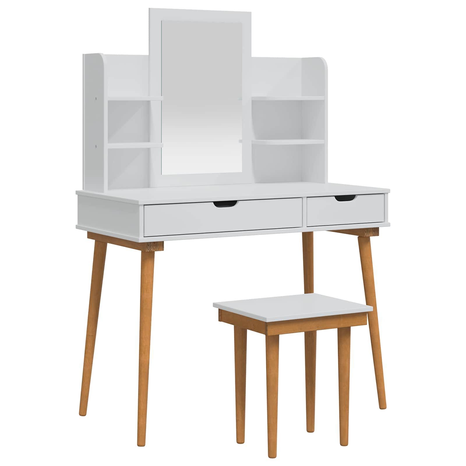 vidaXL Schminktisch Schminktisch-Set FAUSKE 5 Stk. Weiß 100 x 50 x 143 cm (5-St)