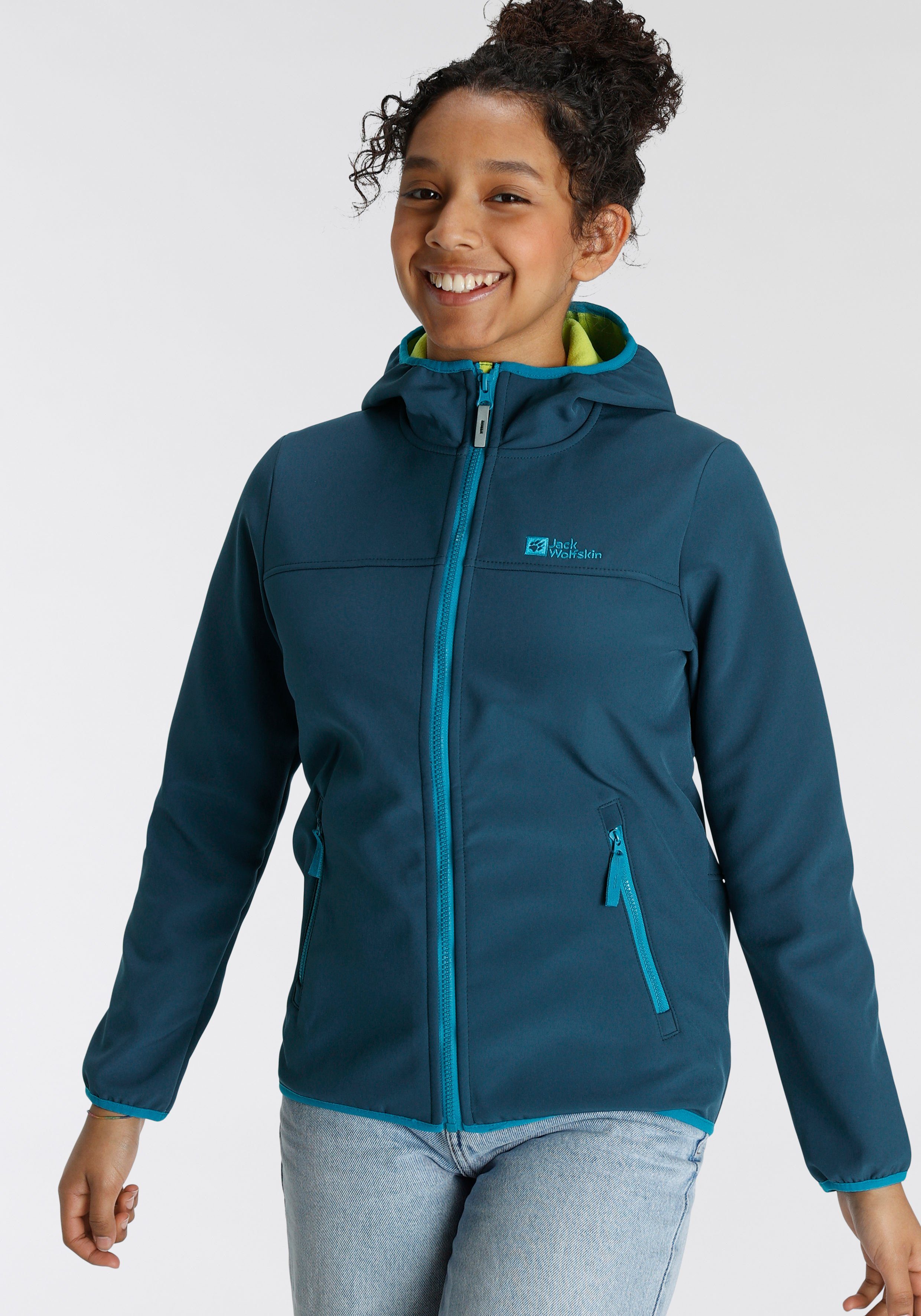 Jack Wolfskin Softshelljacke FOURWINDS abgesetzten farblich KIDS dark mit sea Details JACKET