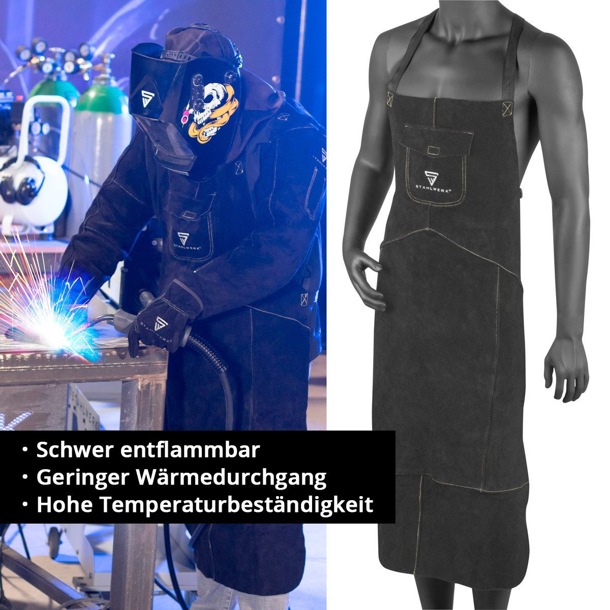 STAHLWERK Schweißerschürze Schweißerschürze / Schutzschürze / Lederschürze, (Packung, Set, 1-tlg., Einzelartikel), robust, strapazierfähig und abriebfest