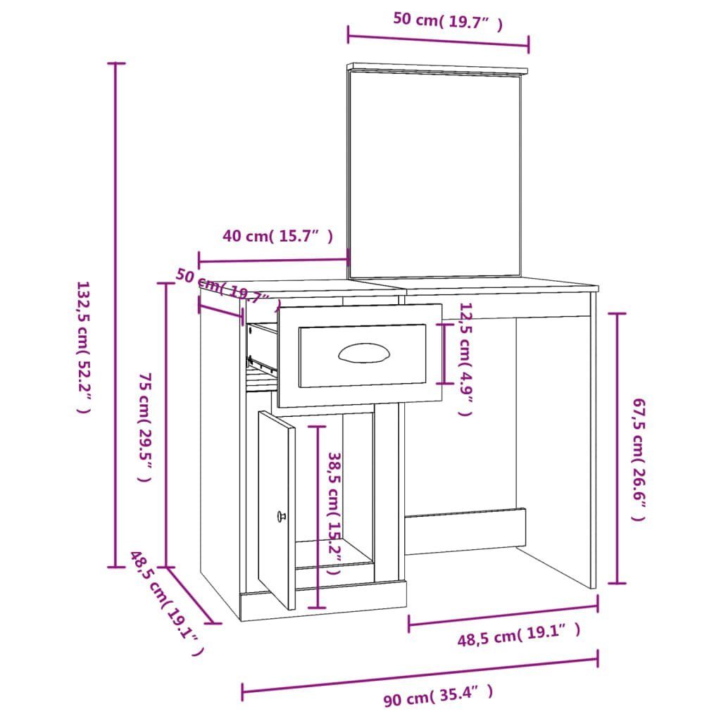 Schminktisch | Räuchereiche cm mit Schminktisch (1-St) Spiegel 90x50x132,5 Räuchereiche vidaXL Räuchereiche