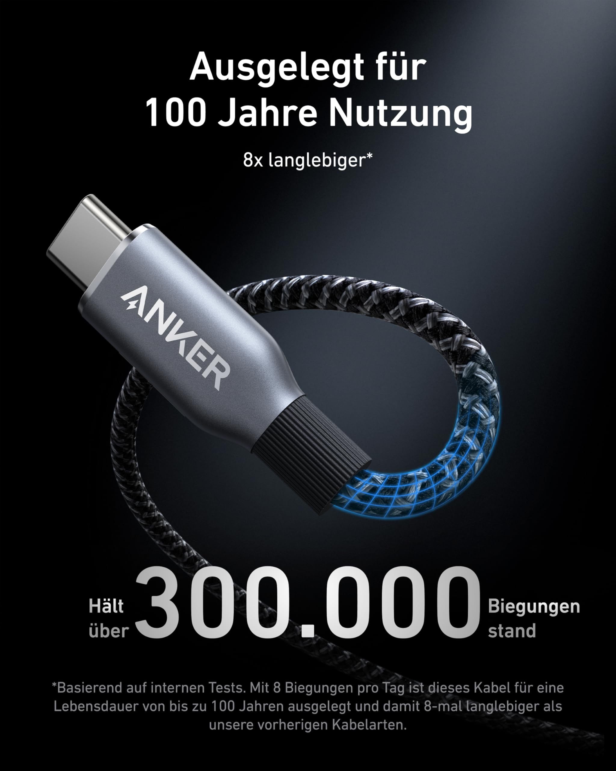Anker A88E2012 Computer-Kabel, 240W Power Delivery, Upcycled-Flechtgewebe, 1,8m Kabellänge