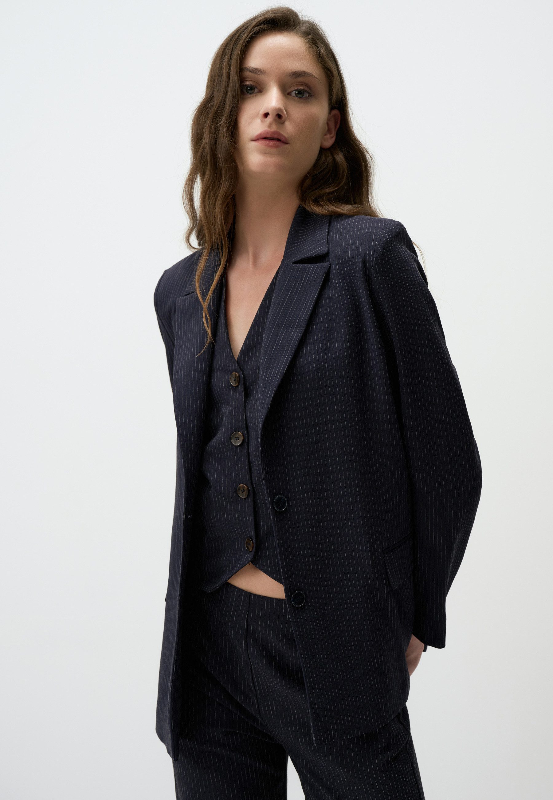 Jackenblazer Langärmlig Gestreift Stilvoll Blazer Jacke