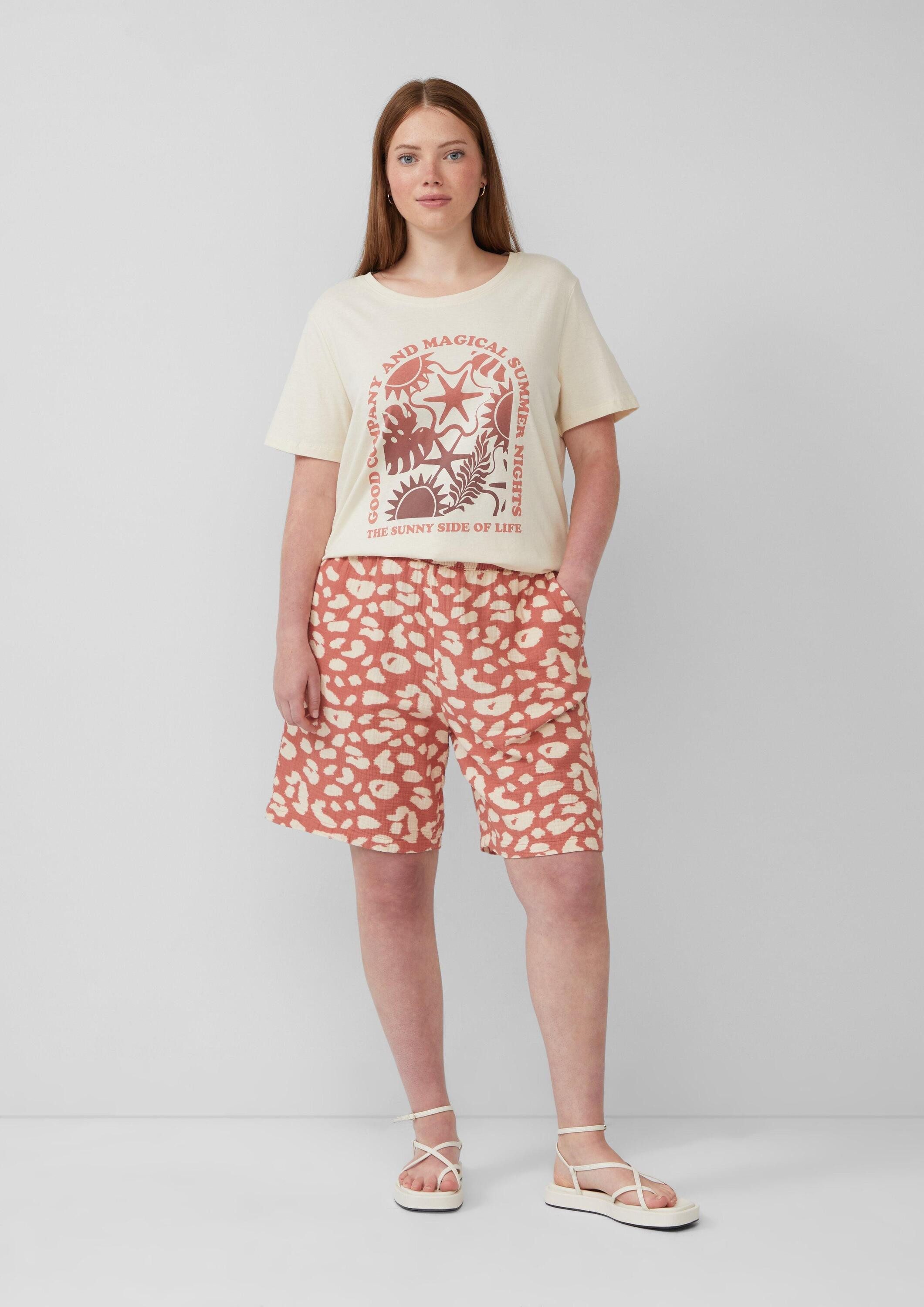 QS Kurzarmshirt T-Shirt Baumwoll T-Shirt mit Frontprint
