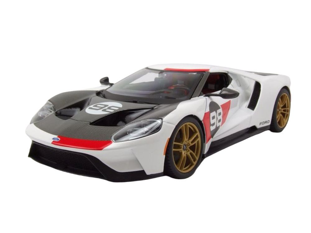 Maisto® Modellauto Ford GT Heritage #98 2021 weiß schwarz, Maßstab 1:18