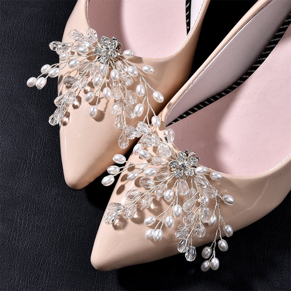 Rouemi Schuhanstecker Schuh Schnalle, Strass Hochzeit Schuhe Schuhe Blumen ein Paar von (Zwei Schuhschnallen) Silberfarben