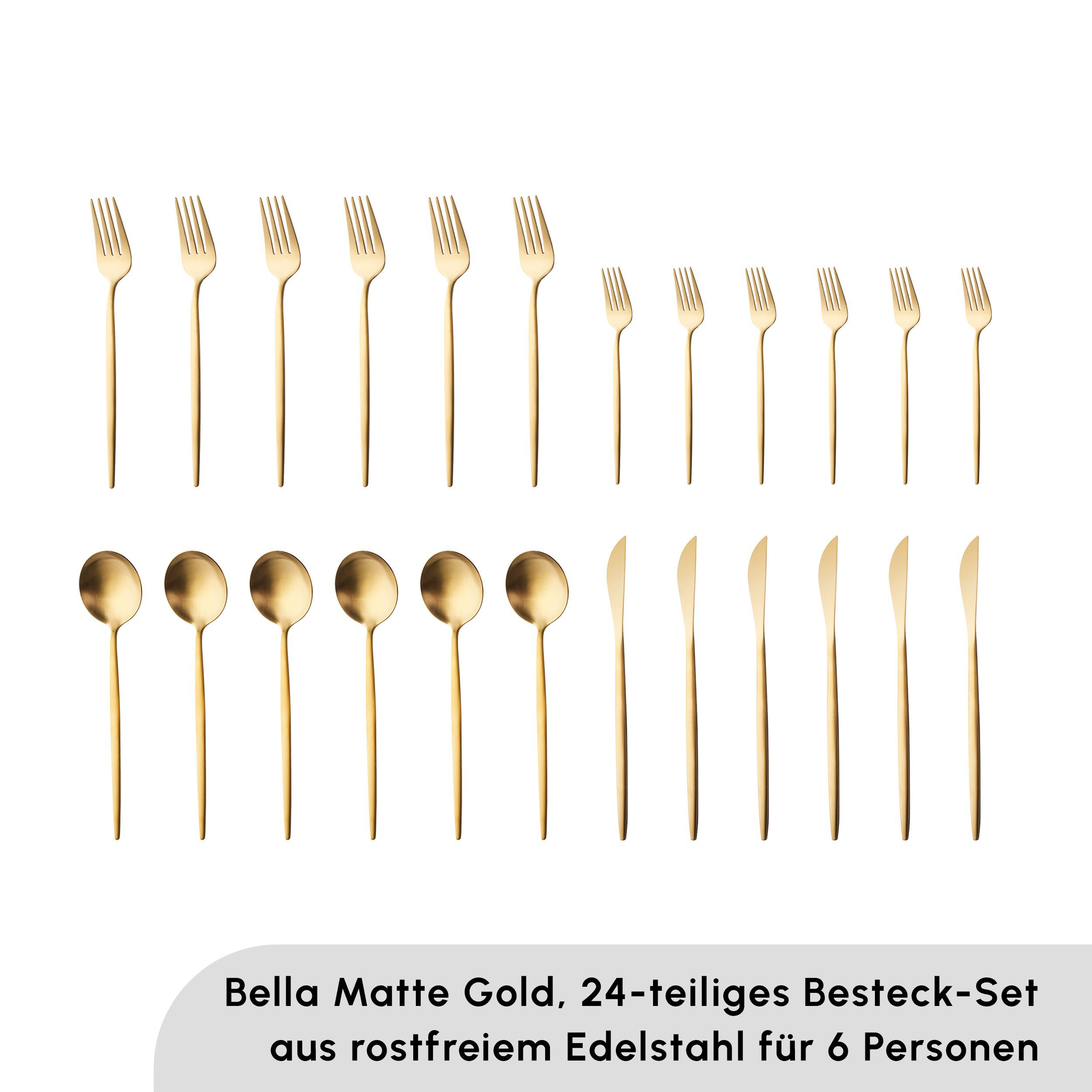 Karaca Besteck-Set Bella Besteck-Set 30tlg, 6 Personen, Edelstahl Tafelbesteck,Matte Gold (24-tlg), 6 Personen, 18/10 Edelstahl, bruchfest rostfrei