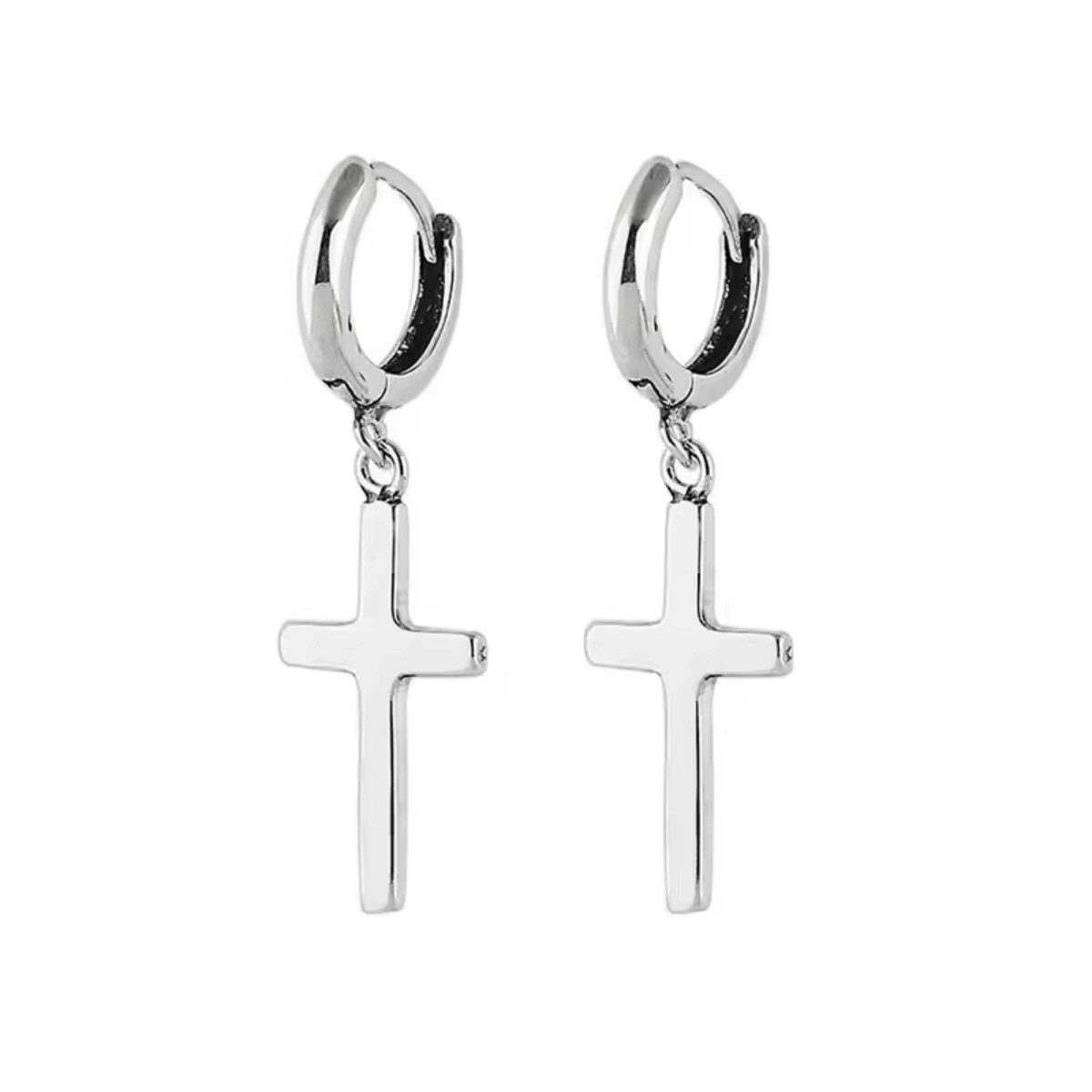 ELLAWIL Paar Creolen Kreuz Ohrschmuck Ohrringe Damenohrringe Creole Jesuskreuz (GESCHENKIDEE, Sterling Silber 925), inklusive Geschenkschachtel