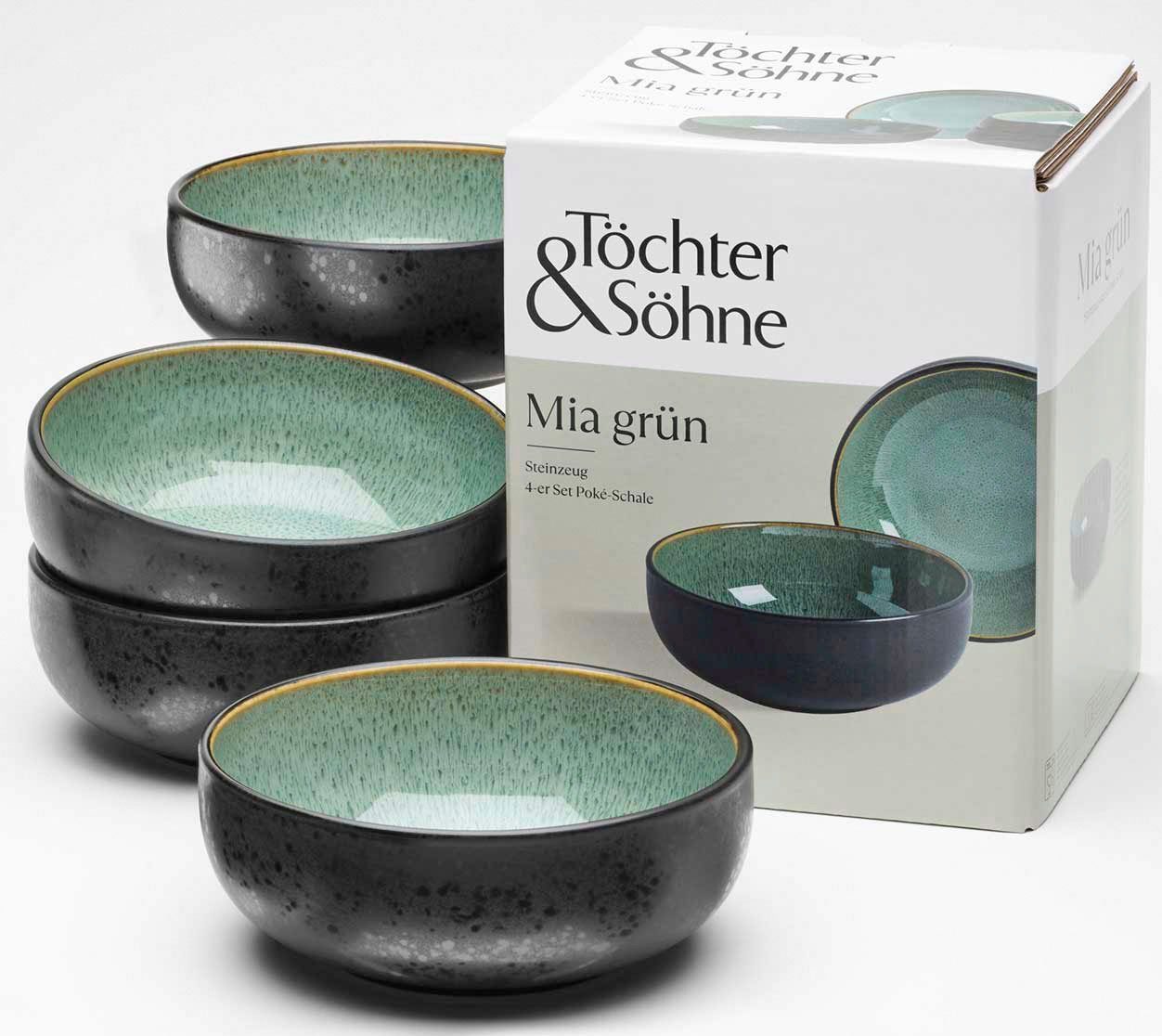 Töchter & Söhne Schale Mia, Steingut, (Packung, 4-tlg), reaktiv glasierte Innenseite, matte schwarze Glasur auf der Außenseite