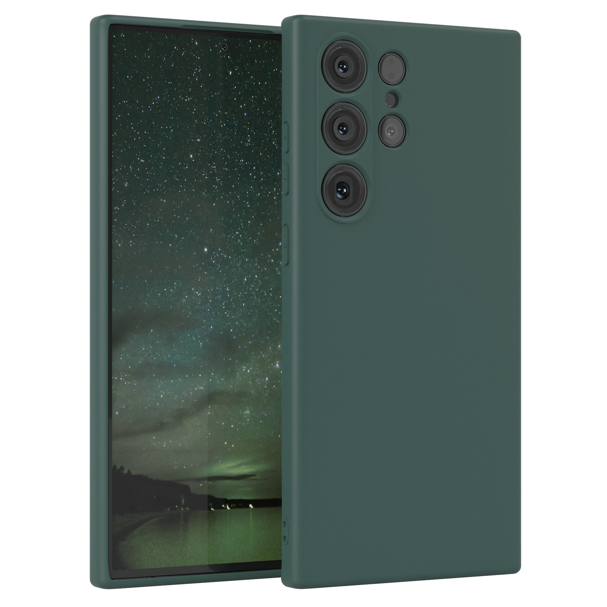 EAZY CASE Handyhülle für Samsung Galaxy S23 Ultra Hülle Silikon 6,8 Zoll, Silikon Schutzhülle mit Kameraschutz kratzfestes Bumper Nachtgrün