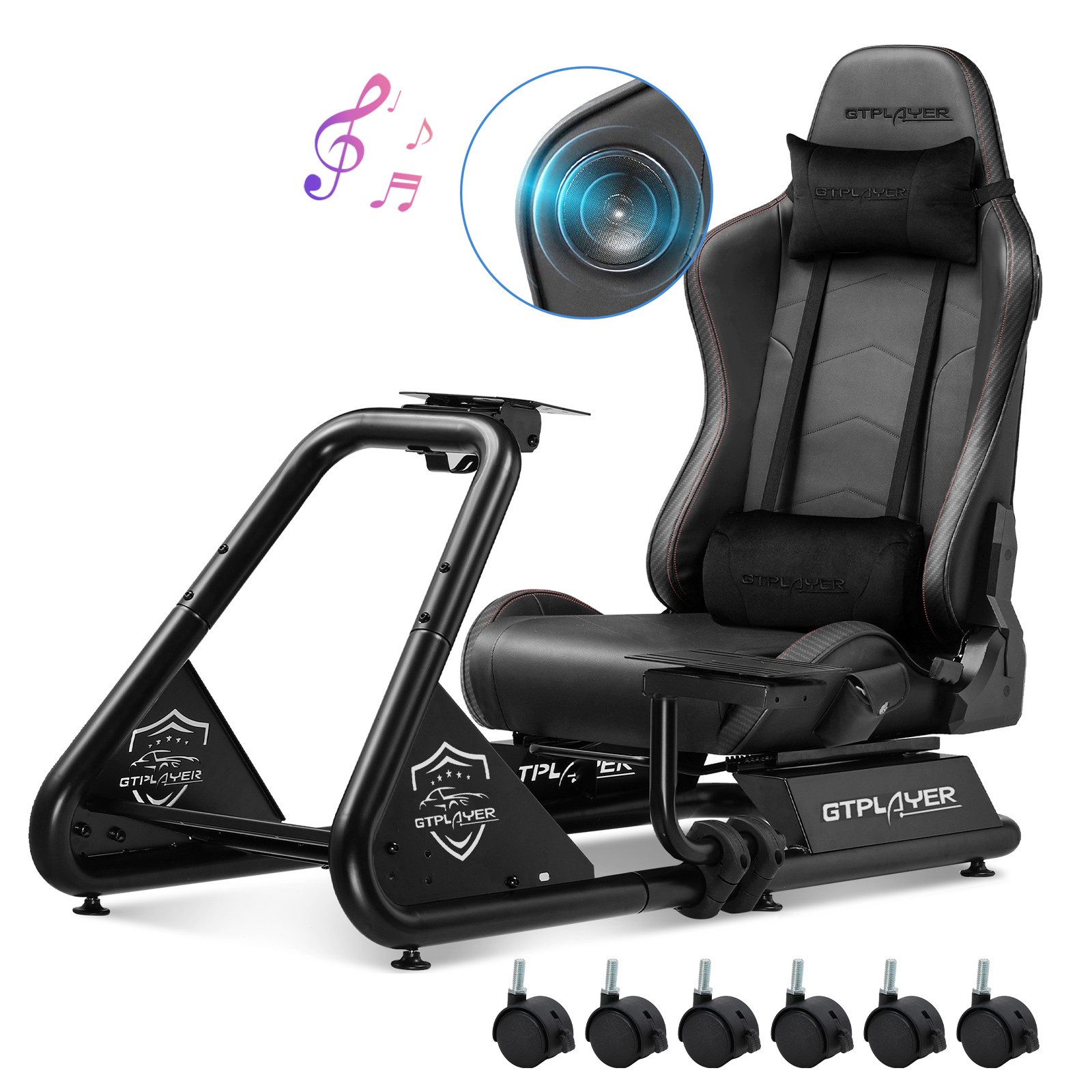 GTPLAYER Simulator Cockpit, sim racing cockpit racing wheel stand Controller (mit Bluetooth-Lautsprecher und Pedalablage)