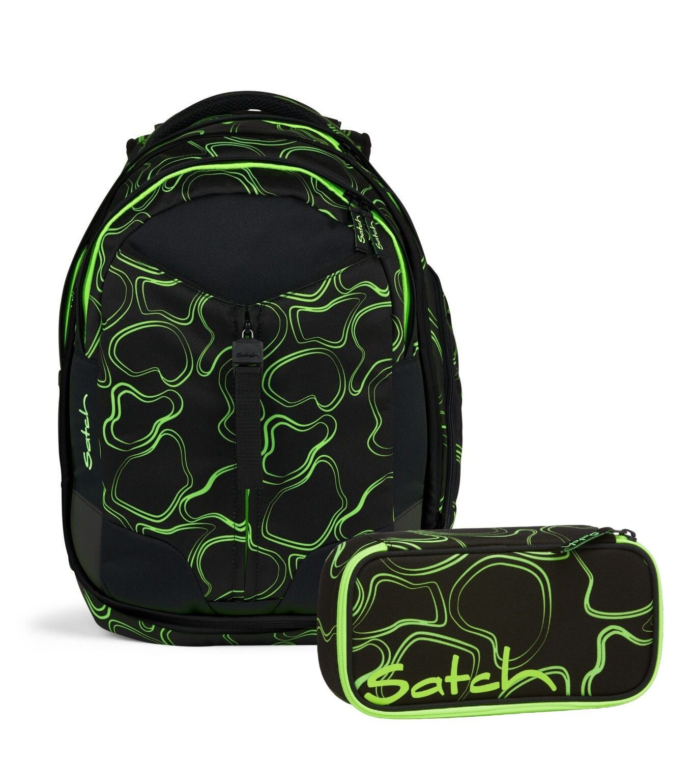 Satch Schulranzen Schulrucksack-Set MATCH Green Supreme 2-teilig (2-teilig), Laptop-Fach, Your-Size-System, Schulranzen