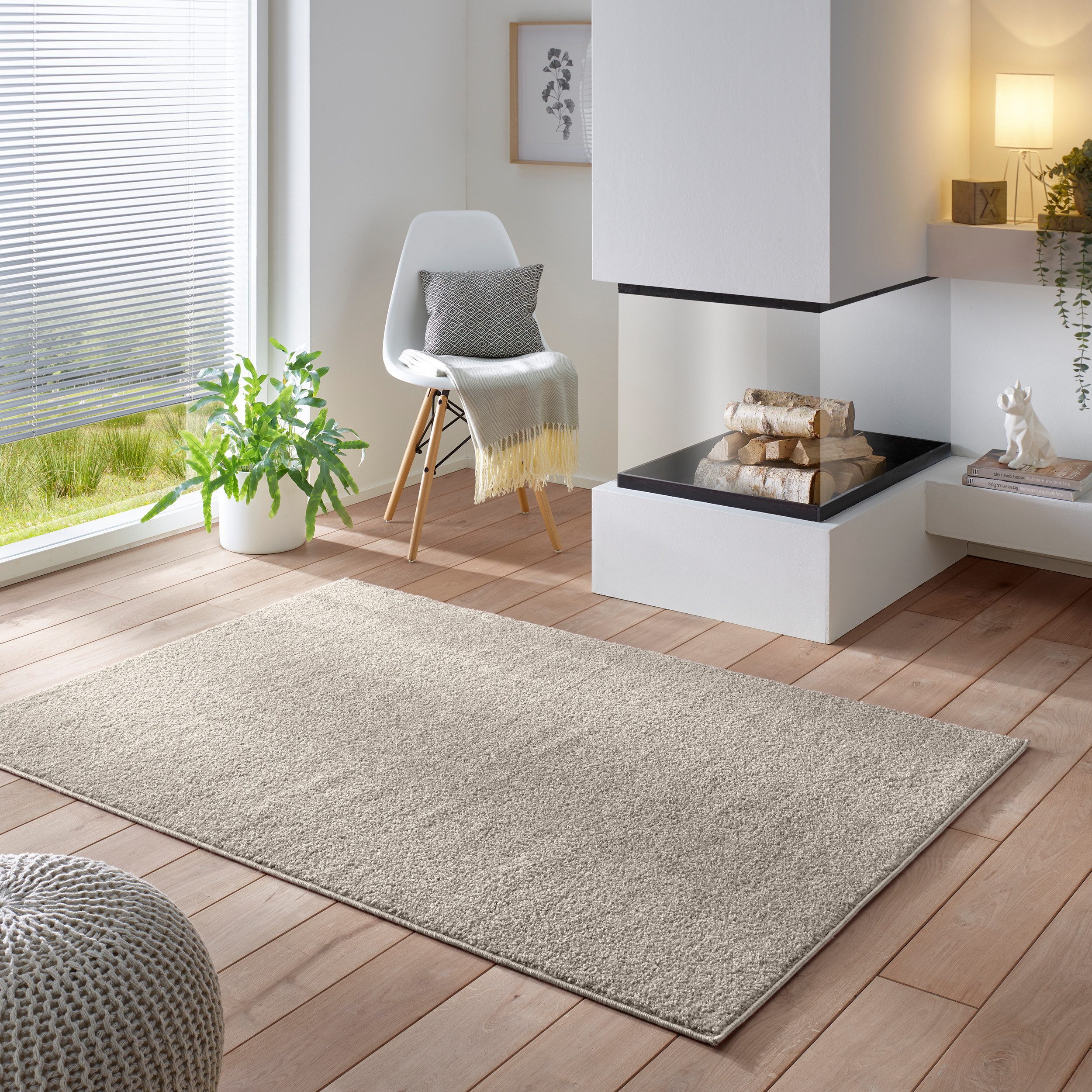 TaCa Home Teppich Kurzflor-Frisee-Teppich, rechteckig, Höhe: 11 mm, Wohnzimmer Schlafzimmer Esszimmer Kinderzimmer, Creme - 80 x 150 cm
