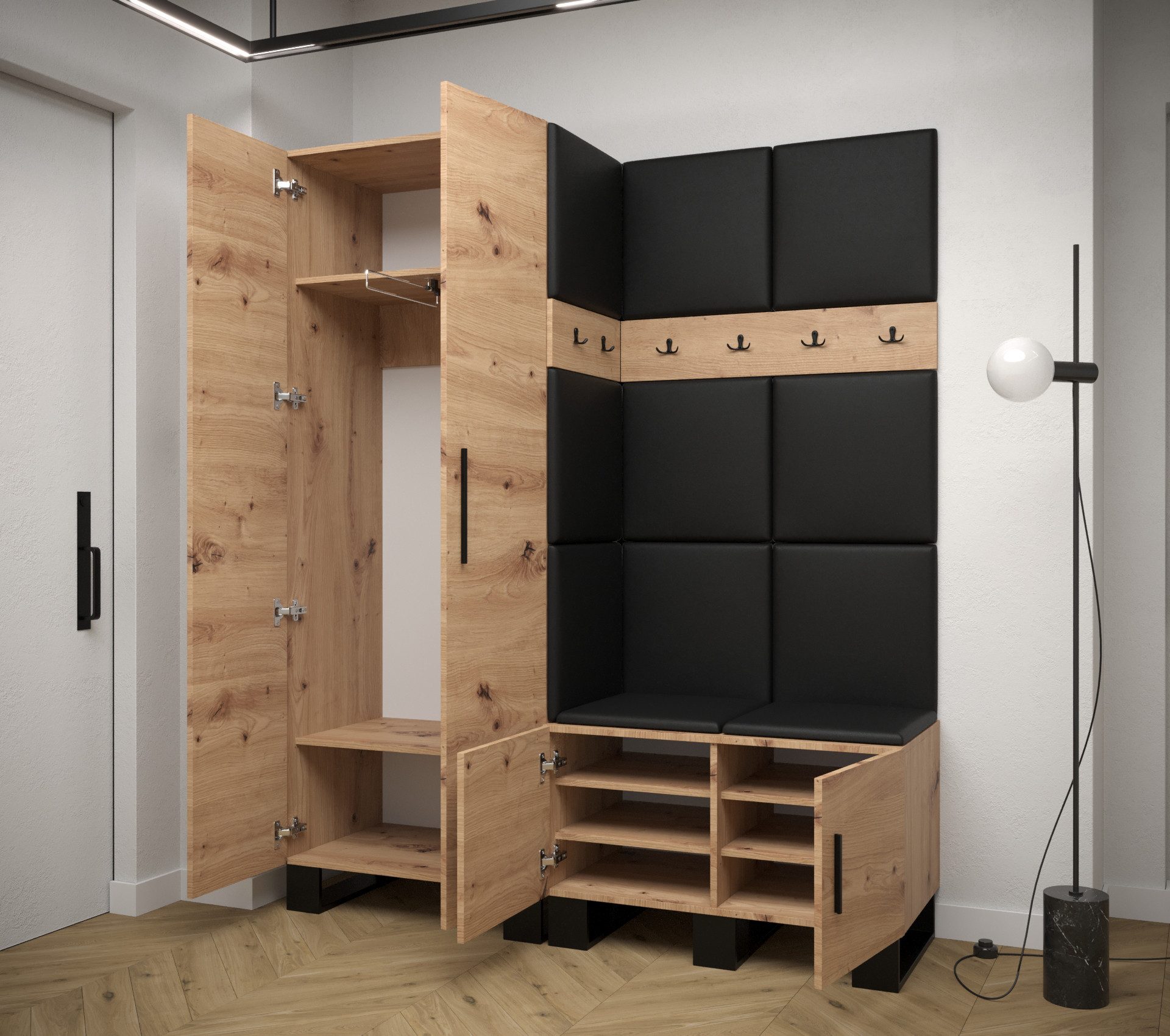 ABIKS MÖBEL Garderoben-Set ARTIN Set 2 Garderobe mit gepolsterten Paneelen, Industriell Design