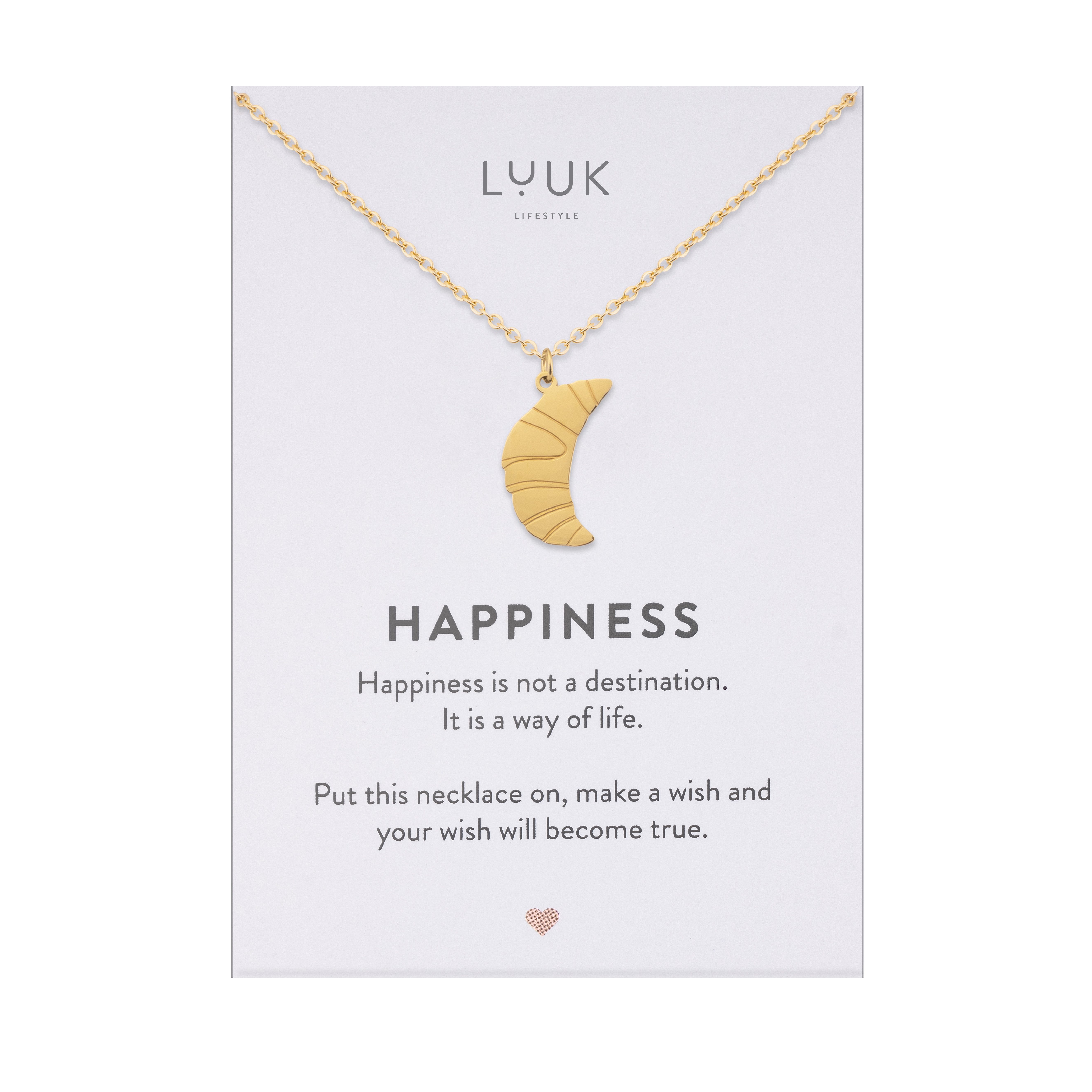 LUUK LIFESTYLE Kette mit Anhänger Croissant, mit HAPPINESS Spruchkarte, cool und trendy