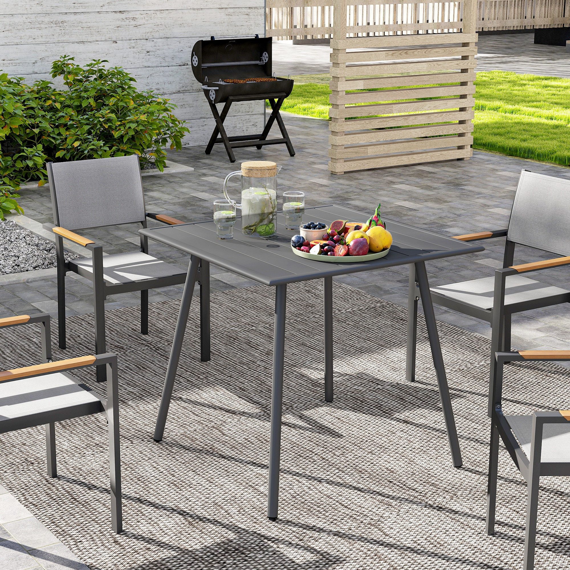 Outsunny Gartentisch 80 x 80 x 74 cm, wetterfest, mit Stahlrahmen, rutschfest, 4 Personen (Campingtisch, 1-St., Buffettisch aus Stahl), für Garten, Terrasse, Balkon, Grau
