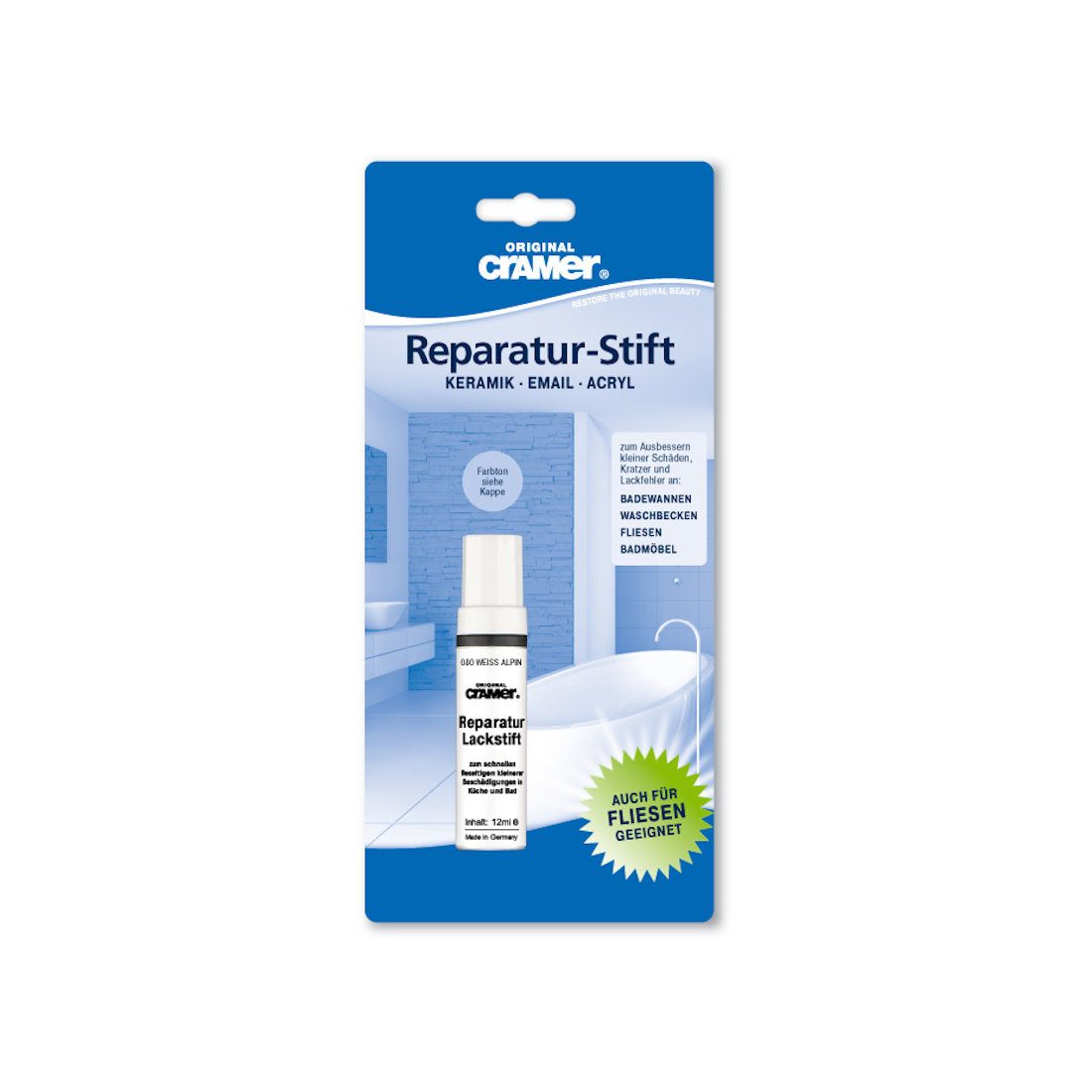 Lack Reparatur-Lackstift für Sanitärbereich, weiß alpin