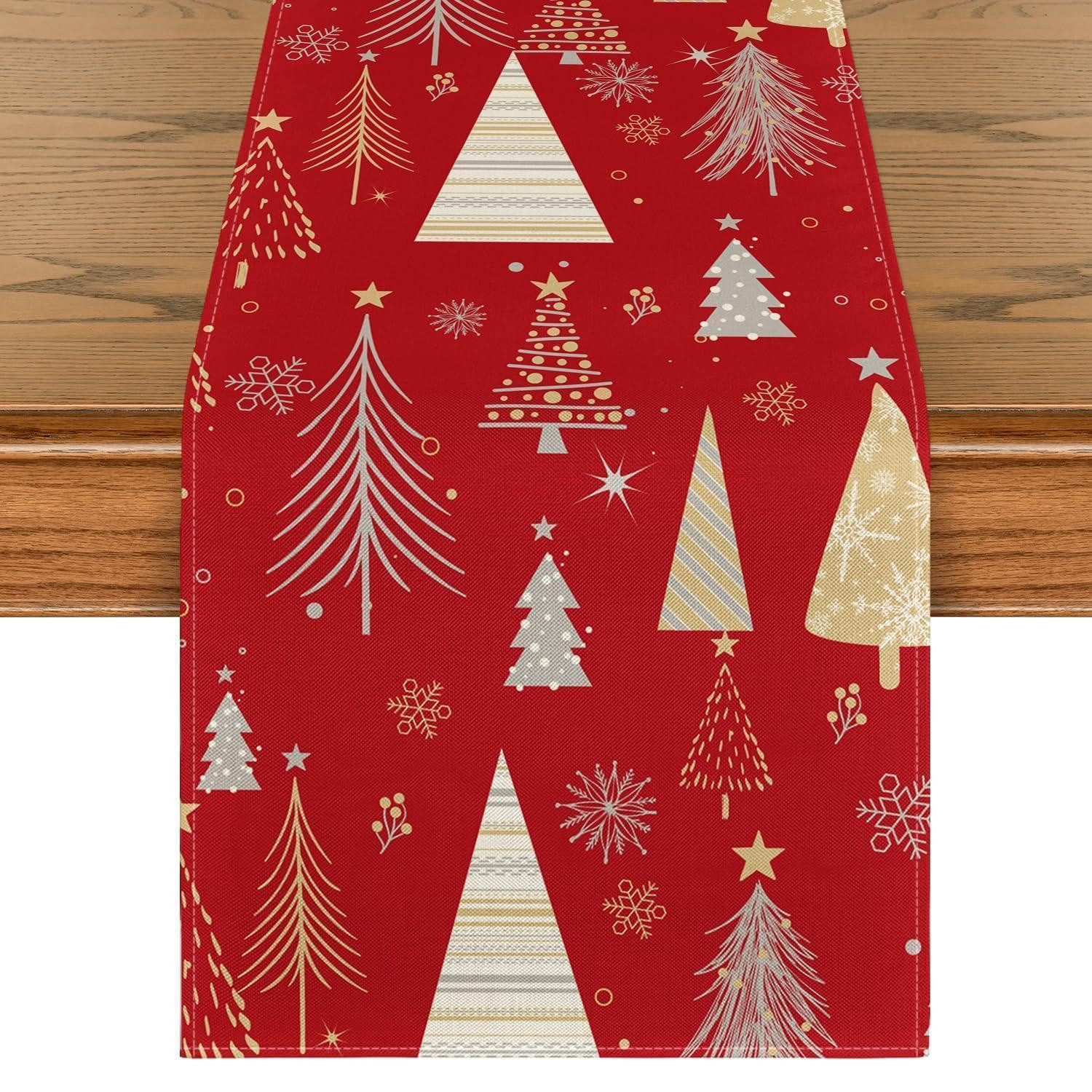 LuxusKollektion Tischläufer Tischläufer Weihnachten Bäume 40x140 cm (1-tlg)