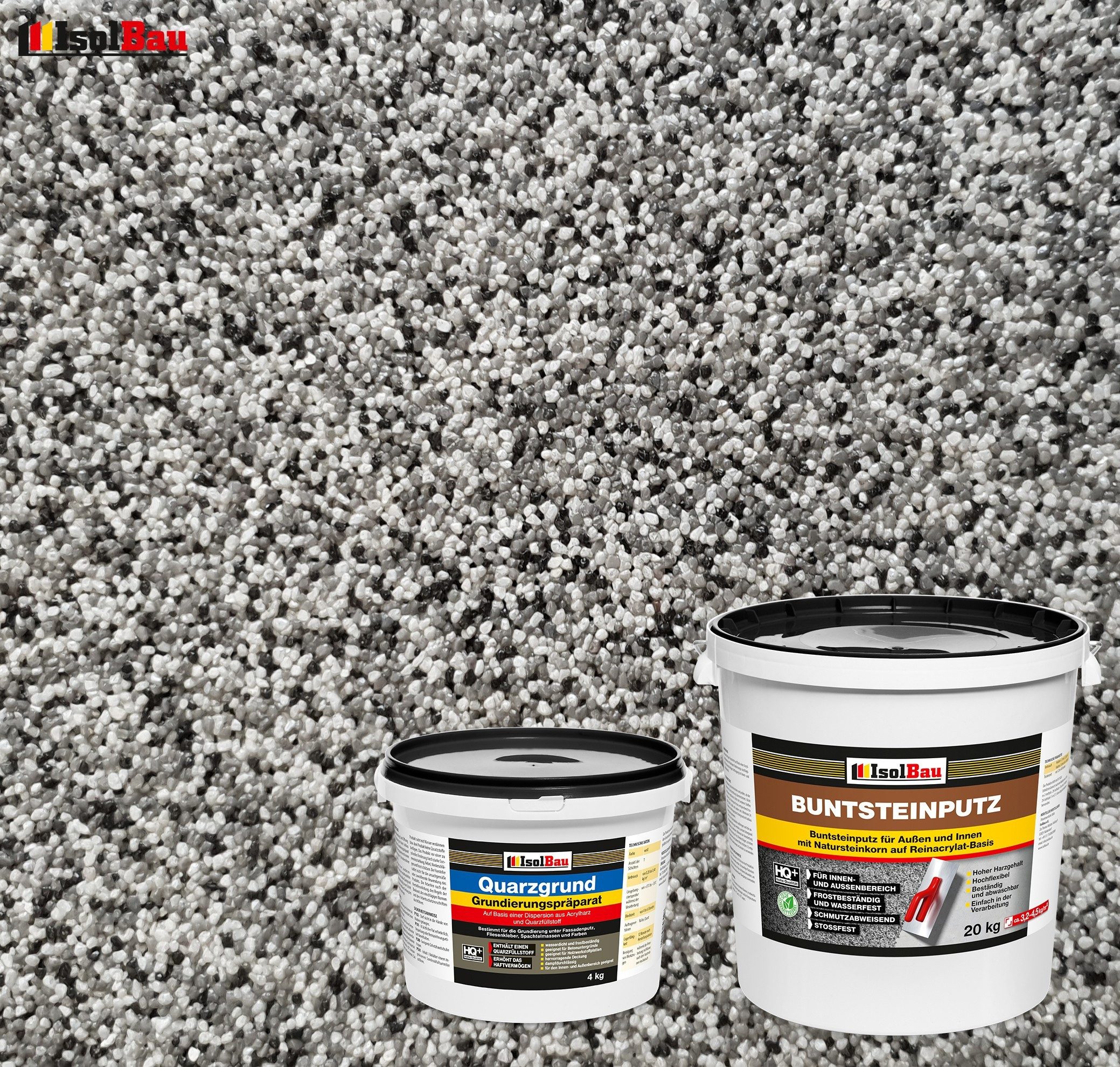 None Gipsputz Set Mosaikputz 20 kg Buntsteinputz BP20 Fertigputz + Quarzgrund 4 kg Körnung 1,8 mm; Trocknung 12–48h; Verbrauch 3,2–4,5 kg/m²