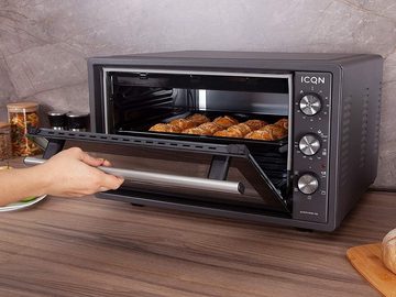 ICQN Minibackofen 42 Liter, mit Umluft, 1300W, Doppelverglasung, Timer, Mini Ofen, 40°-230°C