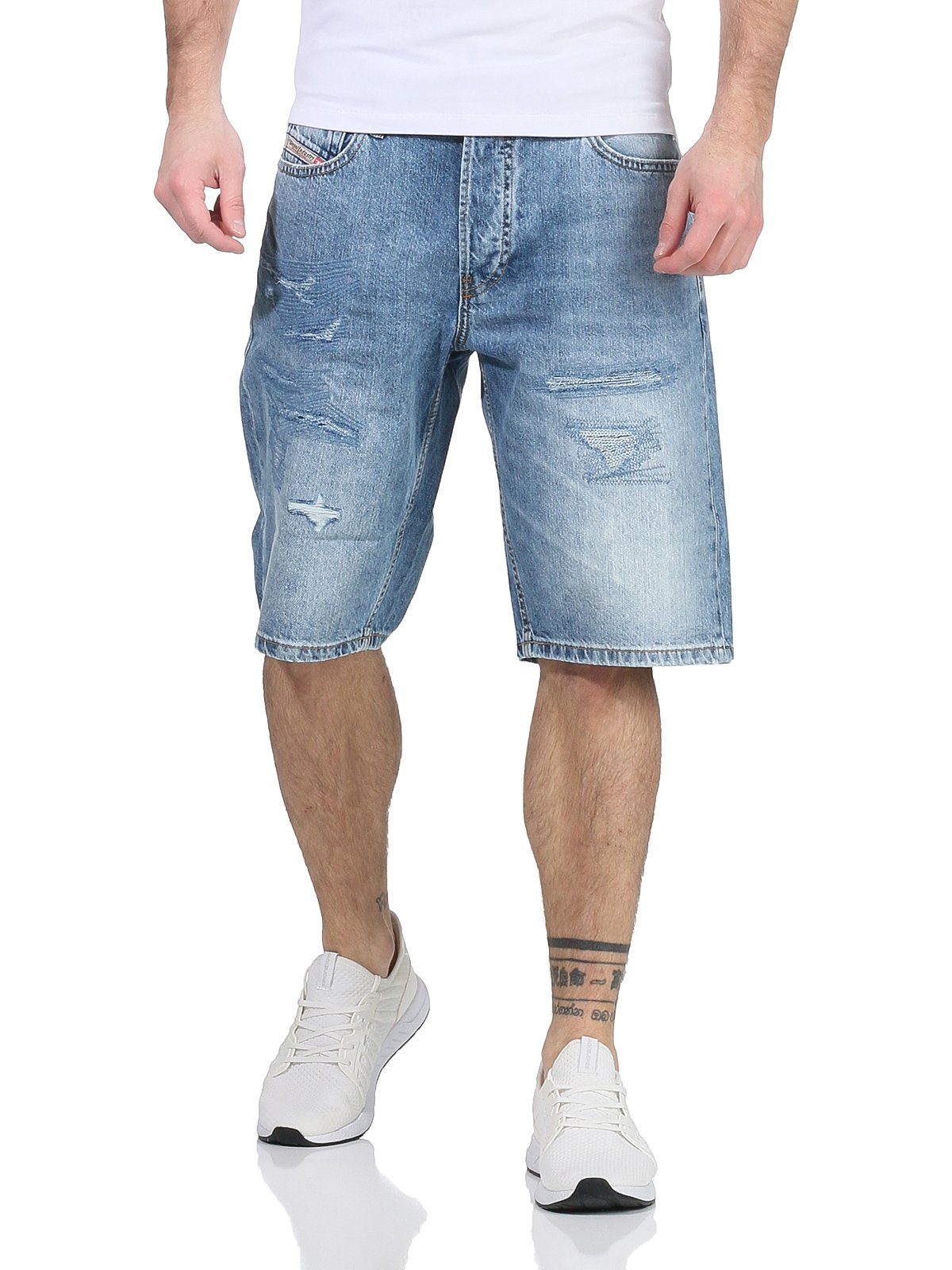 Look Herren Blau kurze Diesel Kroshort Used-Look RG48R Shorts, Shorts Hose Vintage Jeans Jeansshorts dezenter RB012