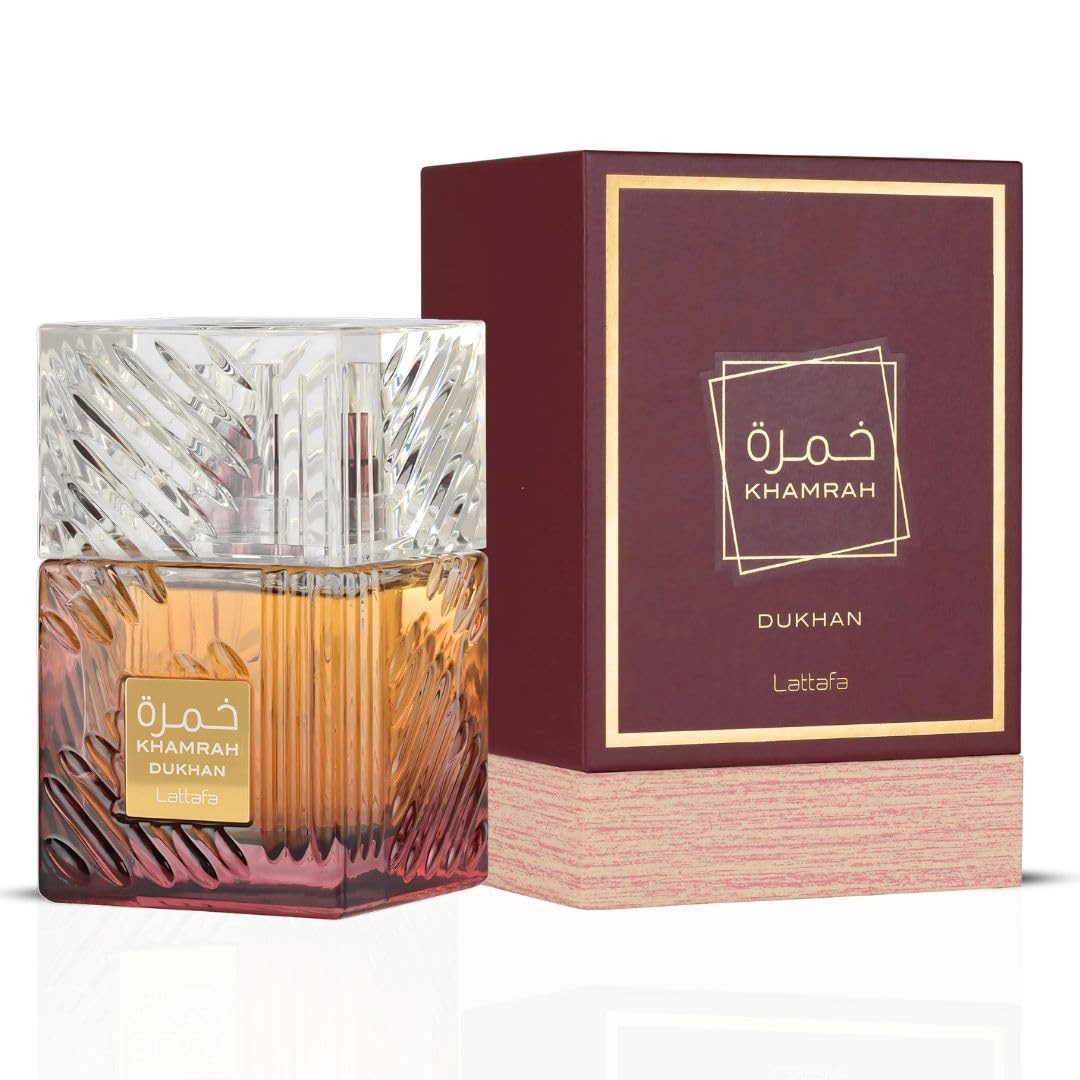 Lattafa Eau de Parfum Khamrah Dukhan, Langanhaltend, rauchig-warm, luxuriös, edler Flakon, Unisex-Duft