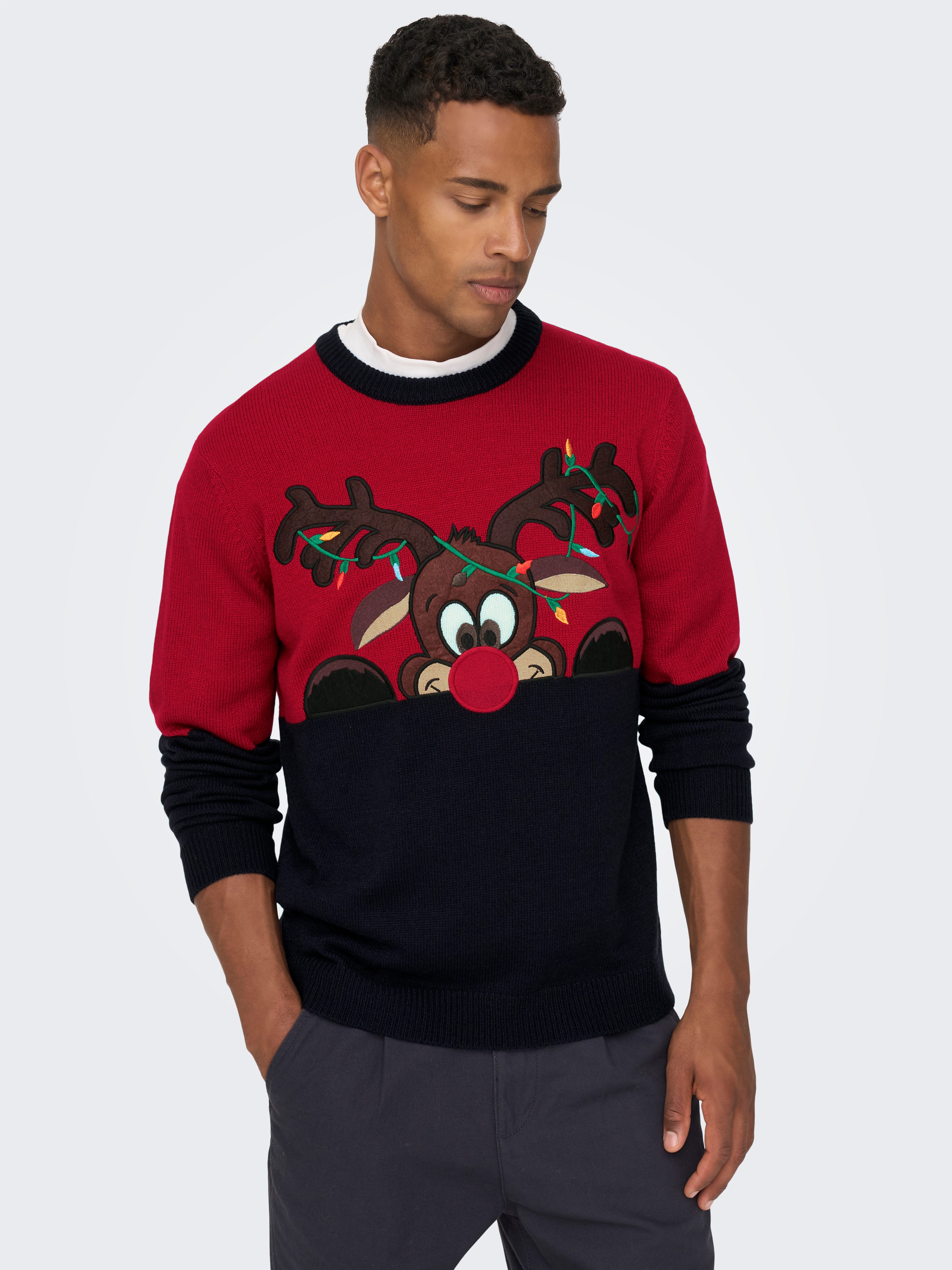 ONLY & SONS Weihnachtspullover mit Bündchen günstig online kaufen