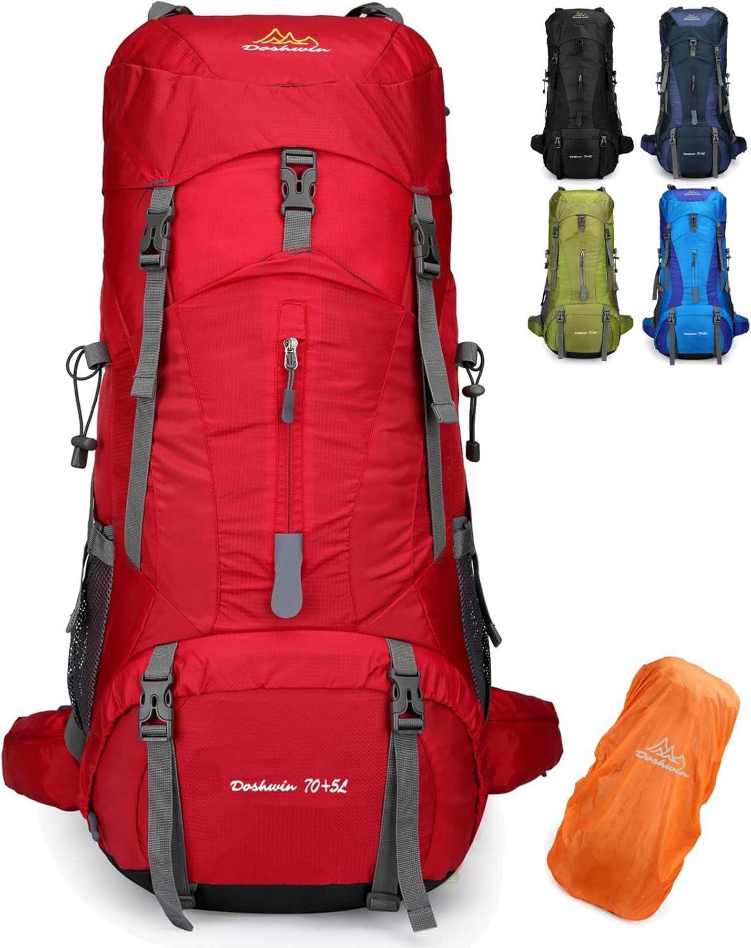 Trekkingrucksack 70L Campingrucksack Trekkingrucksack Wanderrucksack Rot Regenschutz
