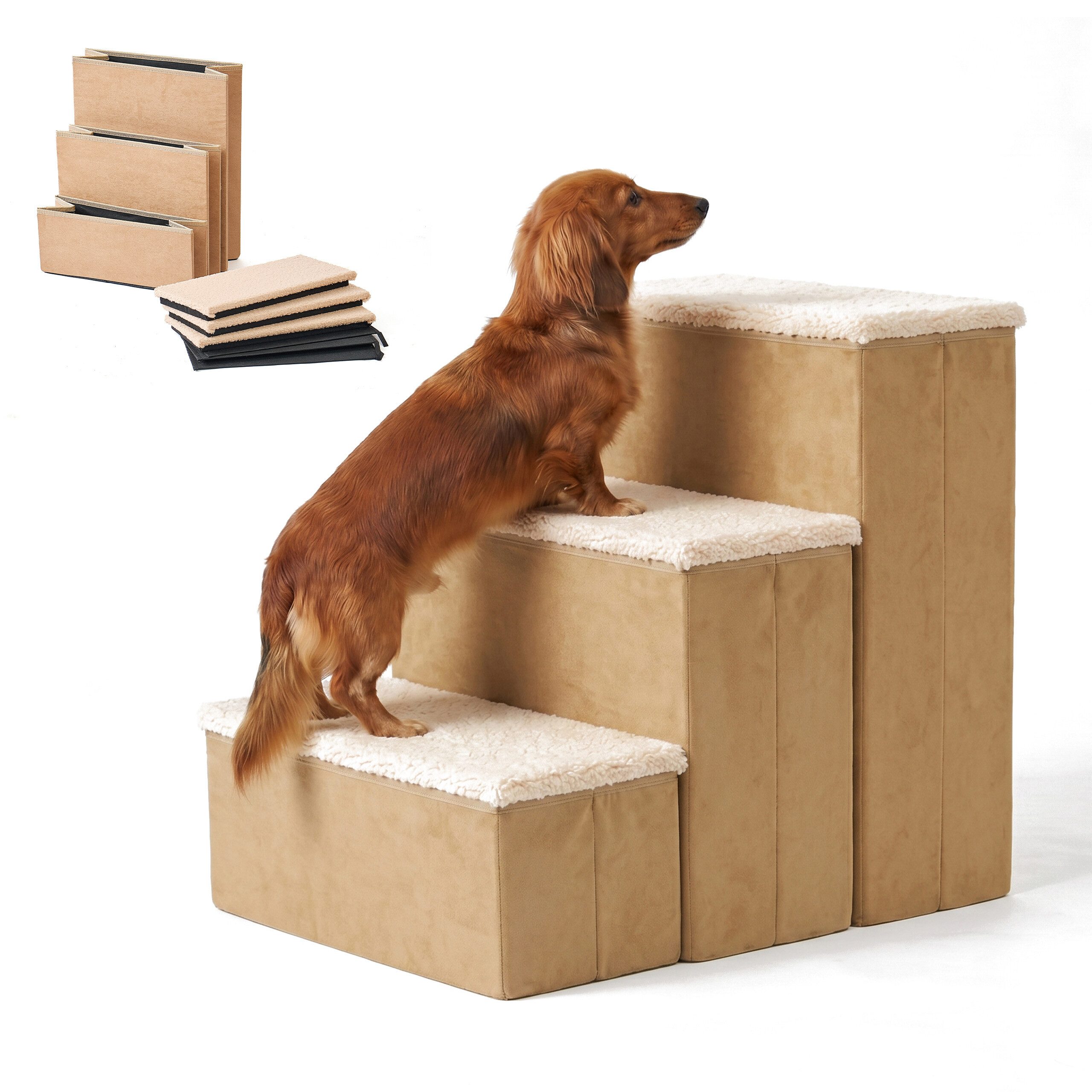 relaxdays Haustiertreppe Faltbare Hundetreppe mit Stauraum, Beige, M