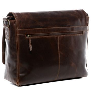 SID & VAIN Messenger Bag Leder Umhängetasche Unisex SPENCER, Laptoptasche 15 Zoll Echtleder, Businesstasche Damen Herren braun