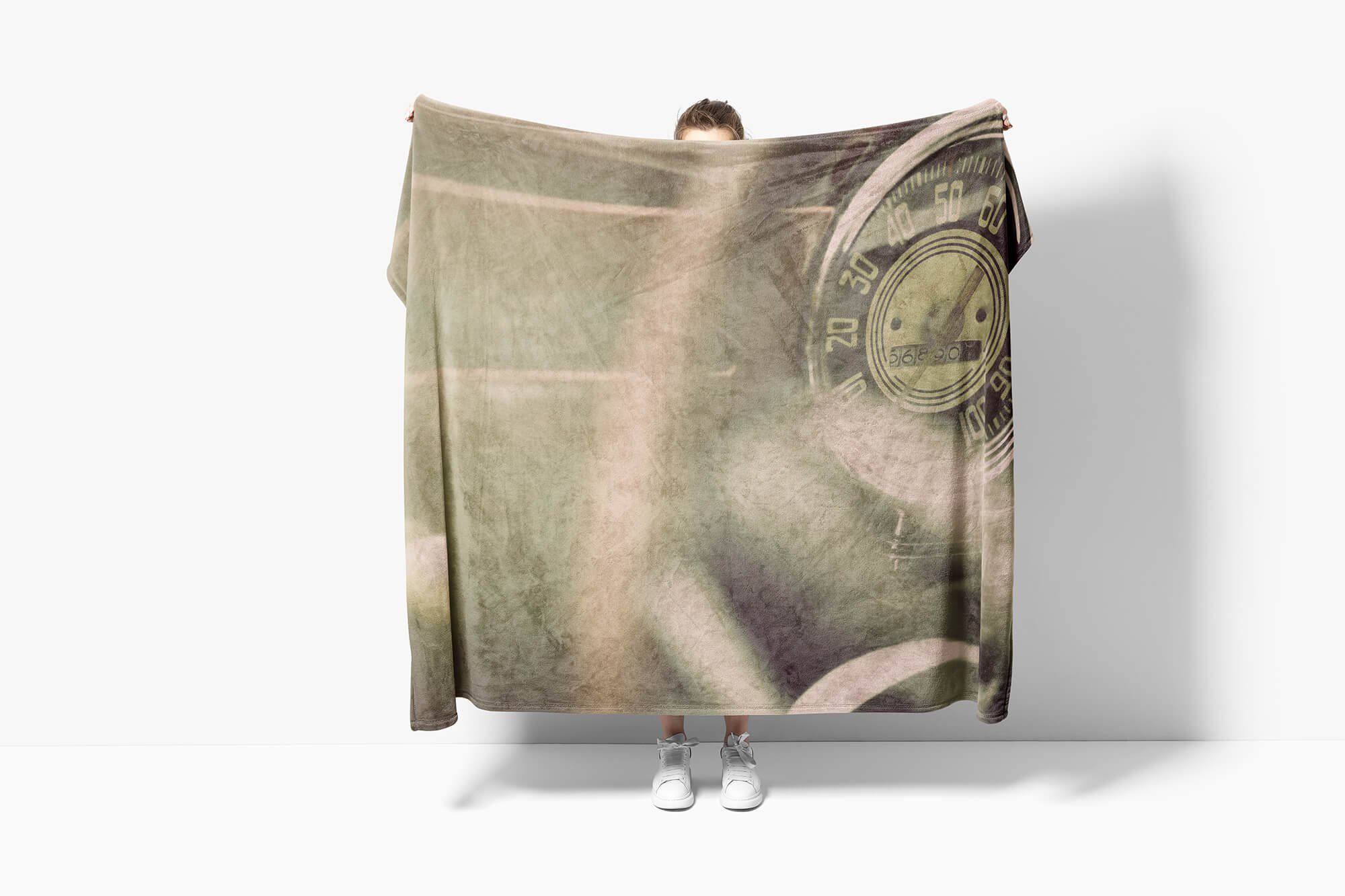 Handtuch (1-St), Len, Sinus Handtücher Baumwolle-Polyester-Mix Tacho Oldtimer mit Fotomotiv Art Saunatuch Kuscheldecke Strandhandtuch Handtuch