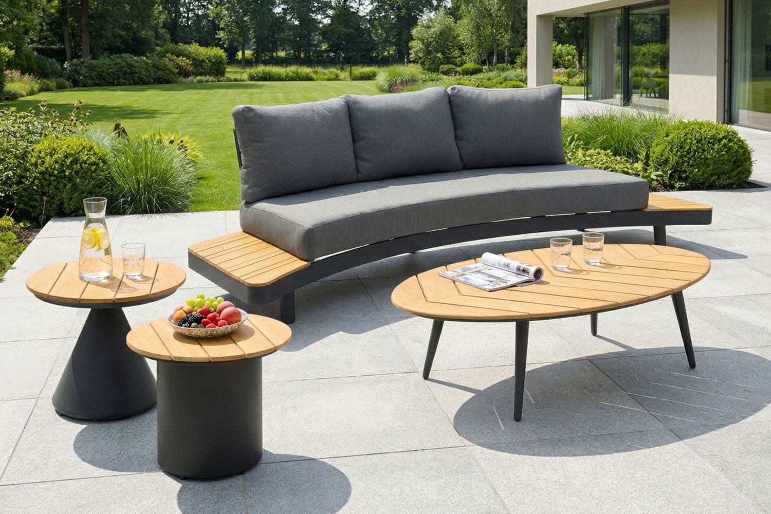 dasmöbelwerk Gartentisch Couchtisch Madison Beistelltisch Gartentisch Ø50x43 Teakholz Aluminium