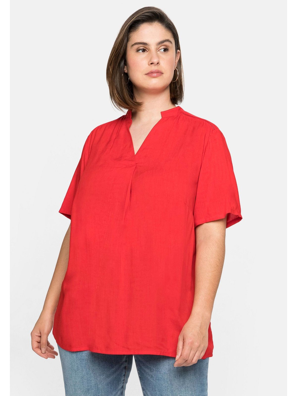 Sheego Tunika Große Größen mit V-Ausschnitt und Stehkragen