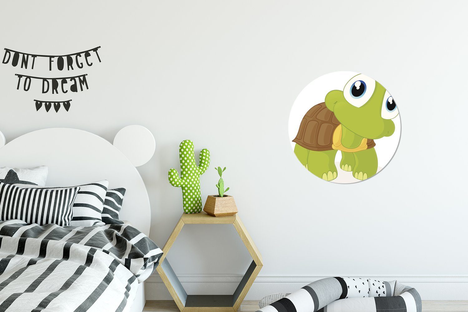 Wandsticker vorne Illustration grünen Tapetenkreis Schildkröte, nach Wohnzimmer Tapetenaufkleber, einer Rund, die St), schaut MuchoWow für Kinderzimmer, (1