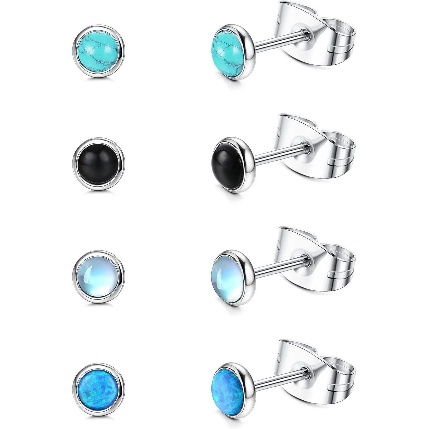 Ohrstecker-Set Mondstein Opal Türkis Ohrstecker Set Chirurgenstahl Damen Mädchen
