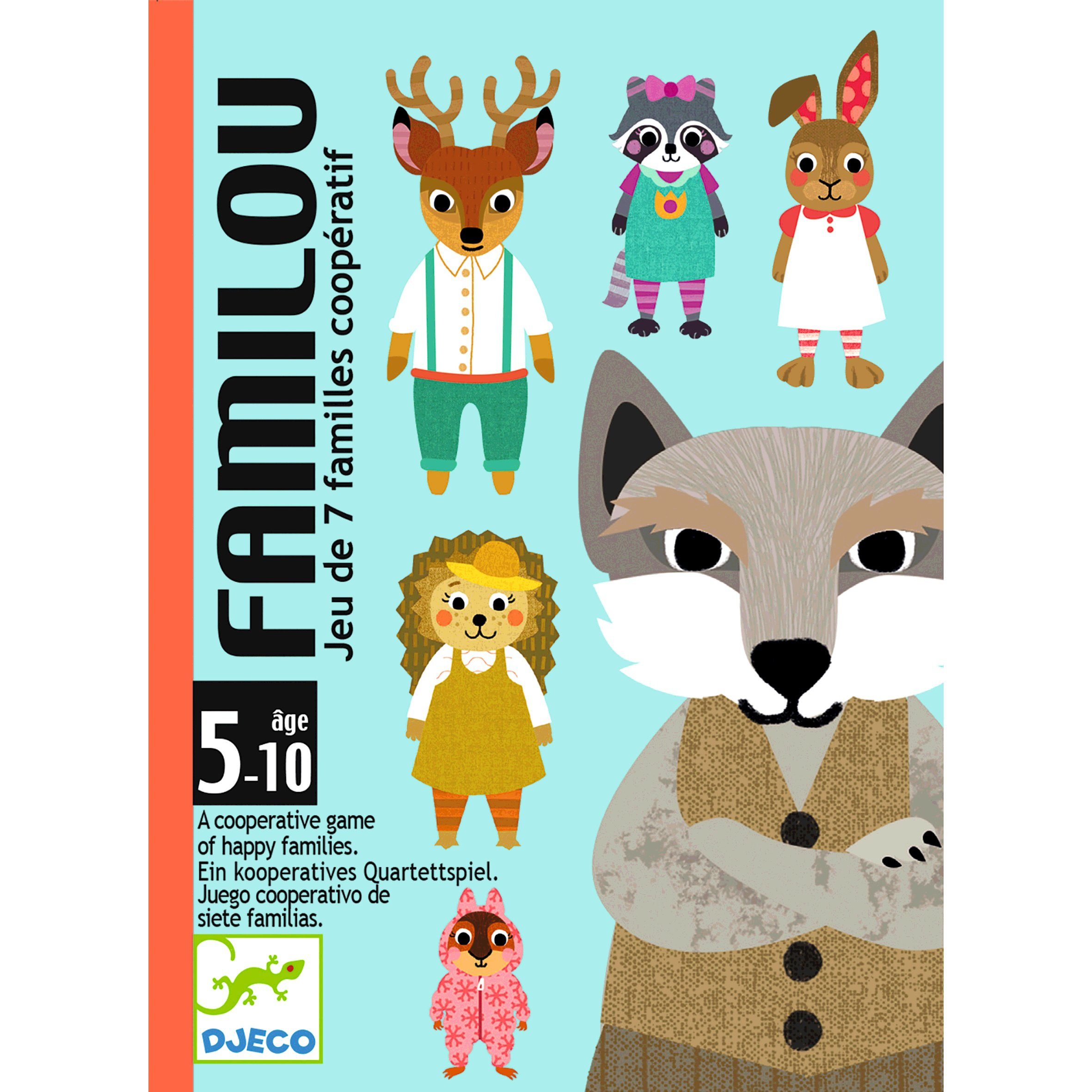 DJECO Spiel Kartenspiel Familou kooperatives Quartett Tier-Quartette