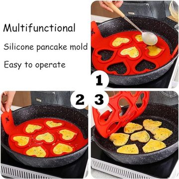 LENBEST Pfannenwender Herz rund 7 Löcher Schnelles DIY Omelette Backen Vorlage, Omelett-Backautomat aus Silikon
