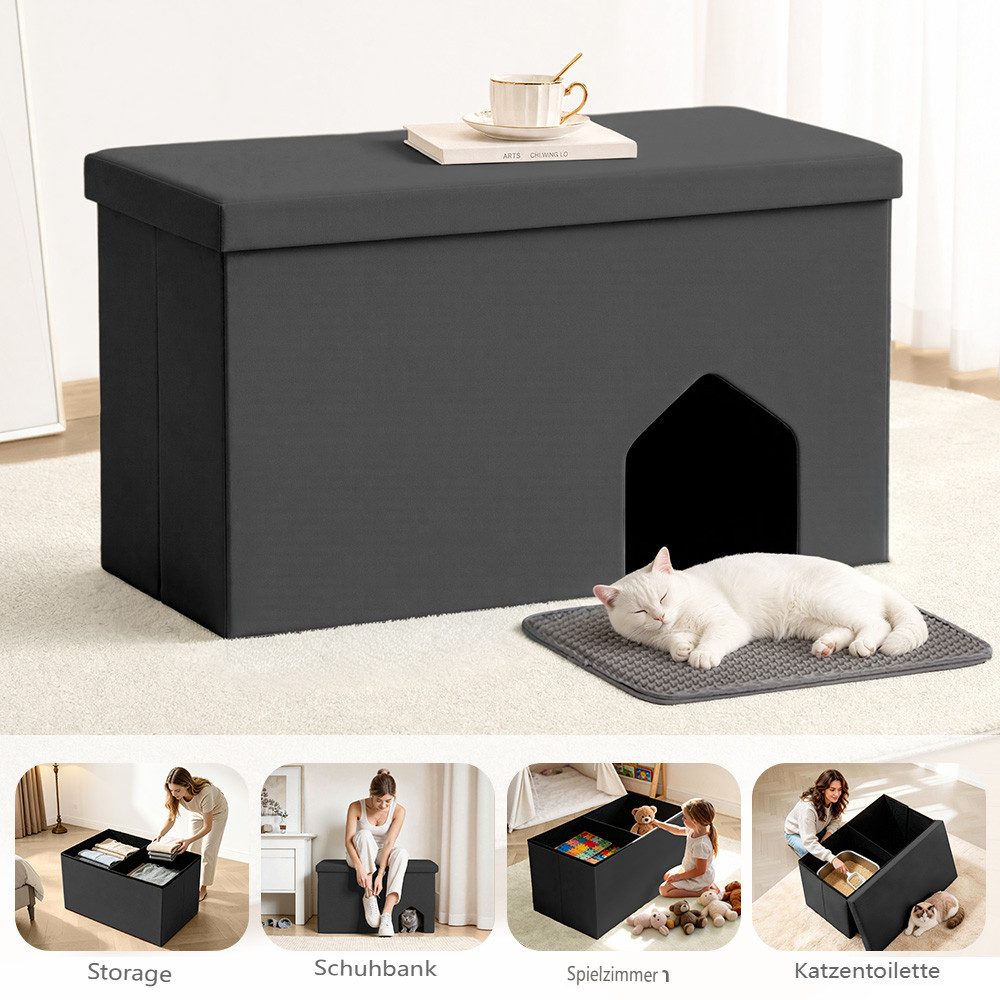 Insma Tierhaus 3-in-1 Katzenschrank Katzenhaus für Katzenklo Versteckt Katzentoilette, 90×50×50cm, mit Katzenstreu-Matte, bis zu 100kg Tragfähigkeit