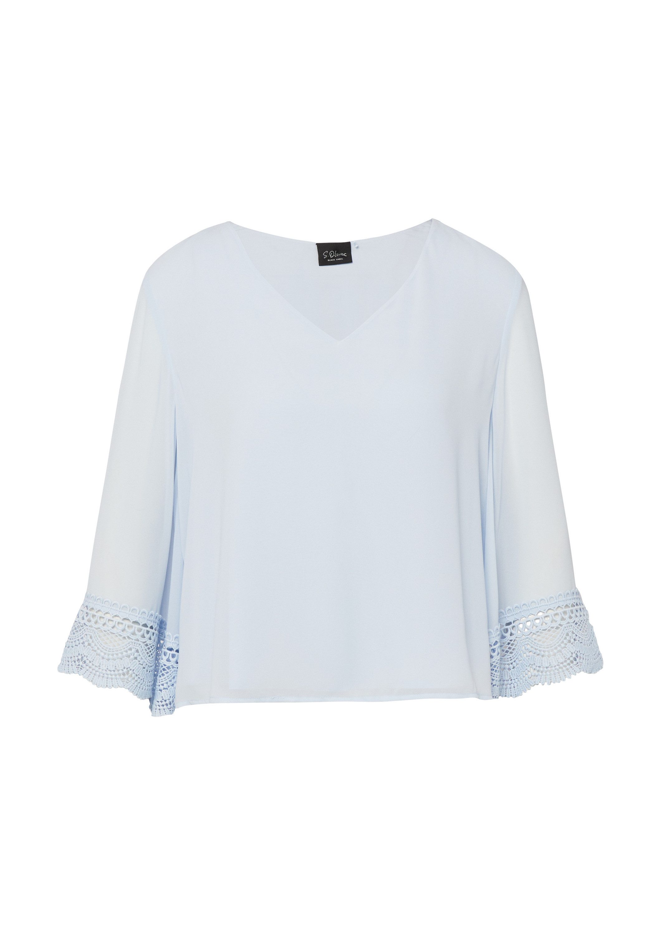 s.Oliver Kurzarmbluse Bluse Fließende Chiffon-Bluse mit Spitzen-Details
