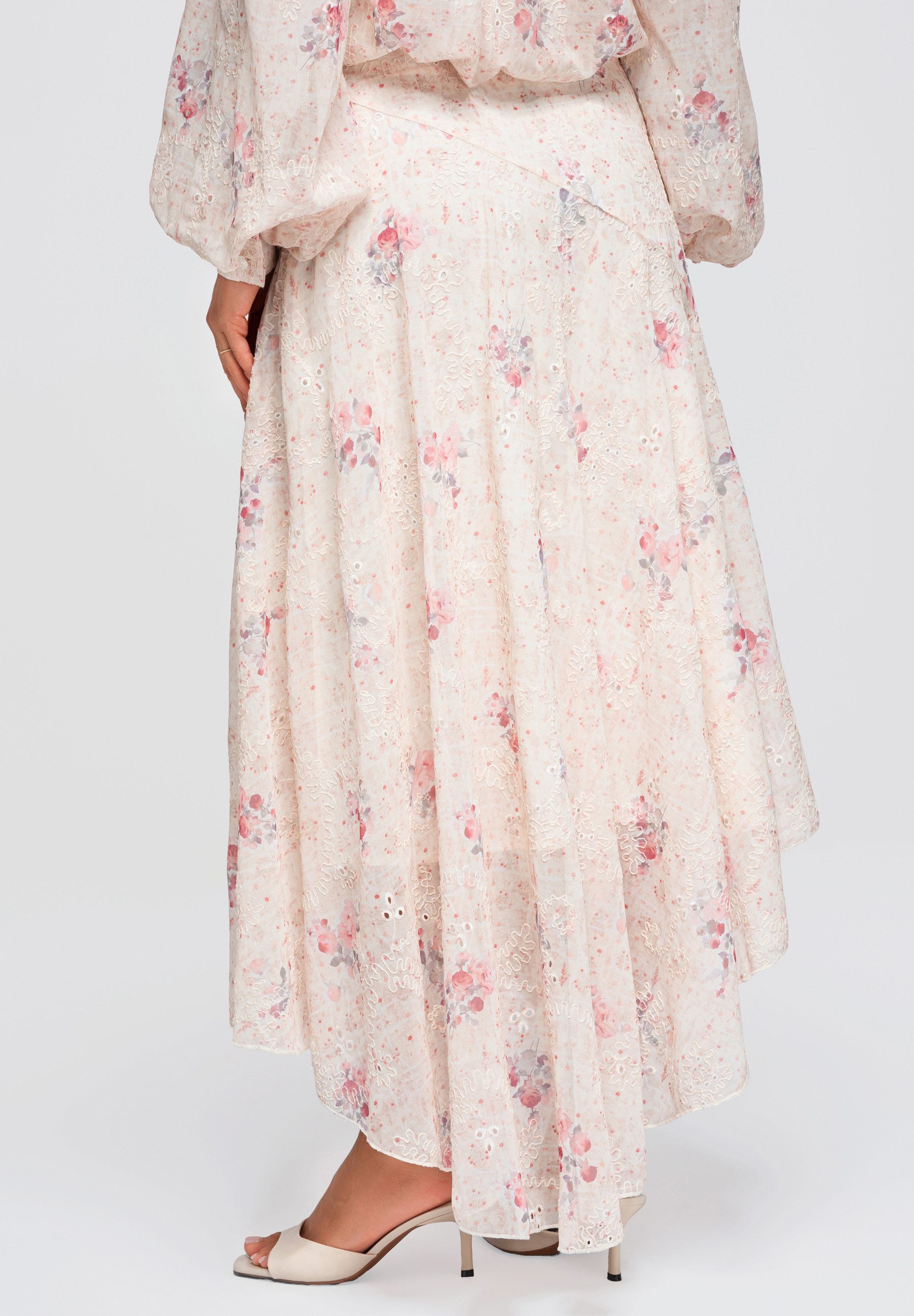 OMBRE Maxirock Damen Maxirock mit floralem Muster elegant Beige M (kein Set, 1-tlg) maxi Länge